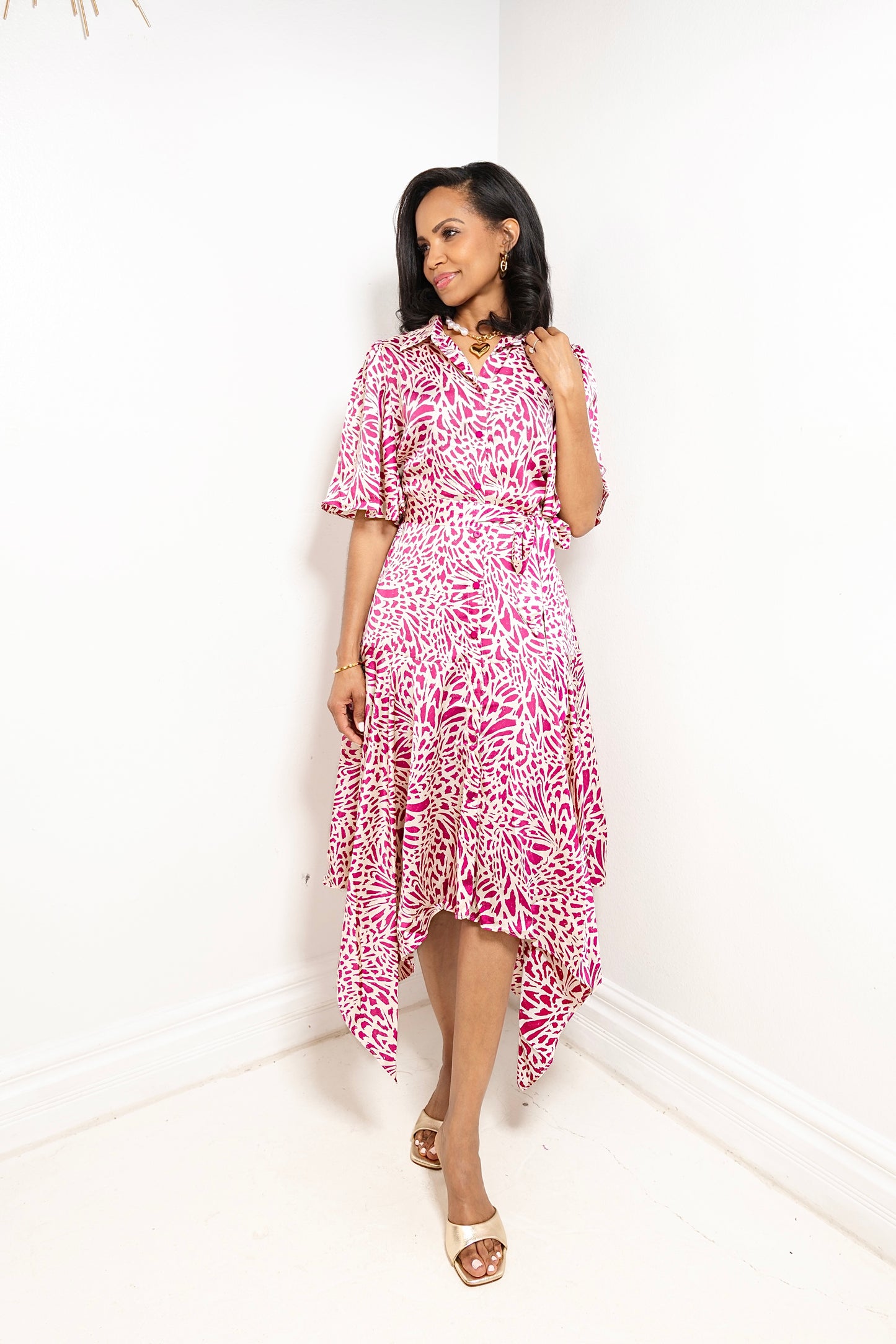 Orchid Grove Front Tie Midi Dress