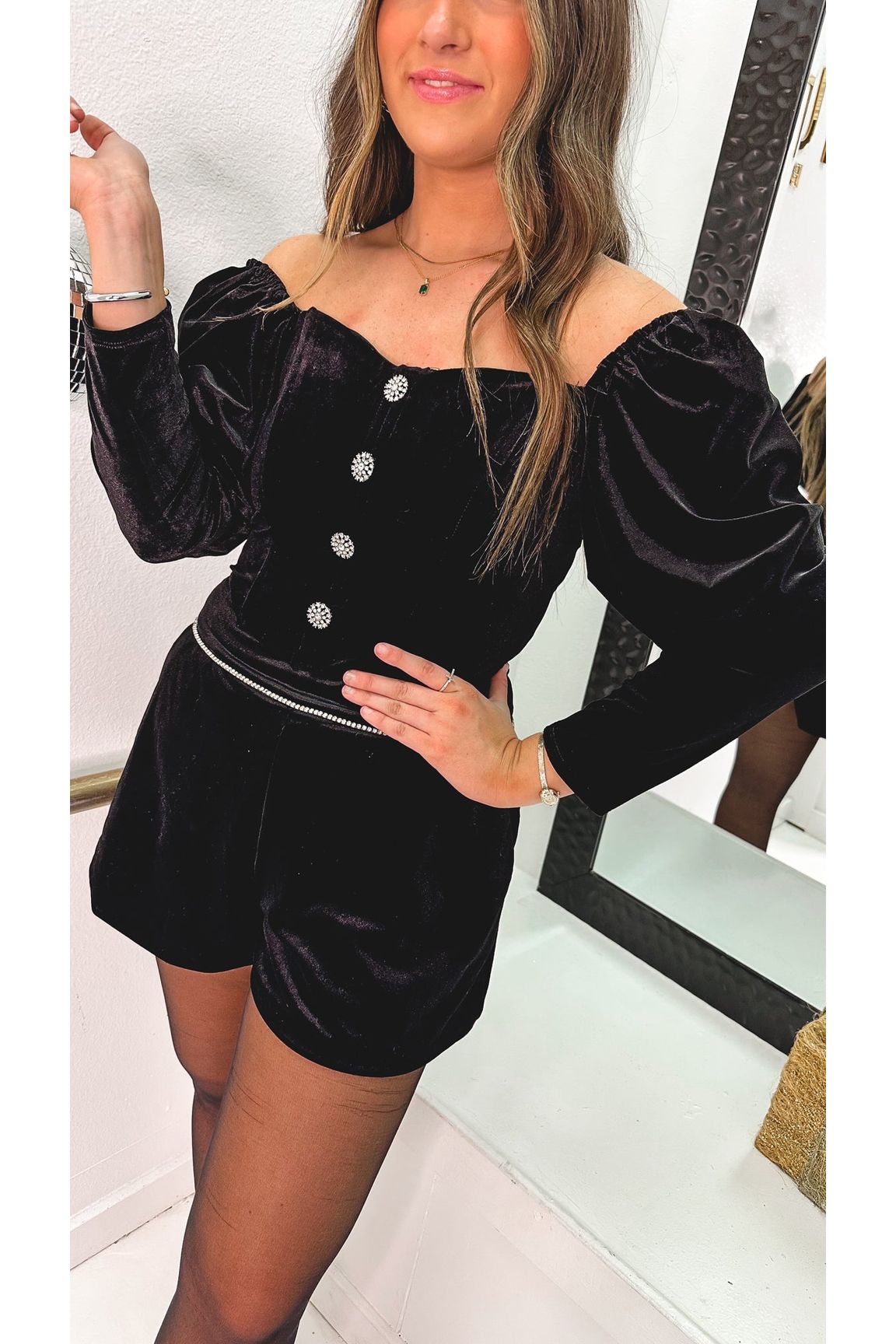 Own The Night Rhinestone Velvet Shorts-bottoms-KCoutureBoutique, women's boutique in Bossier City, Louisiana
