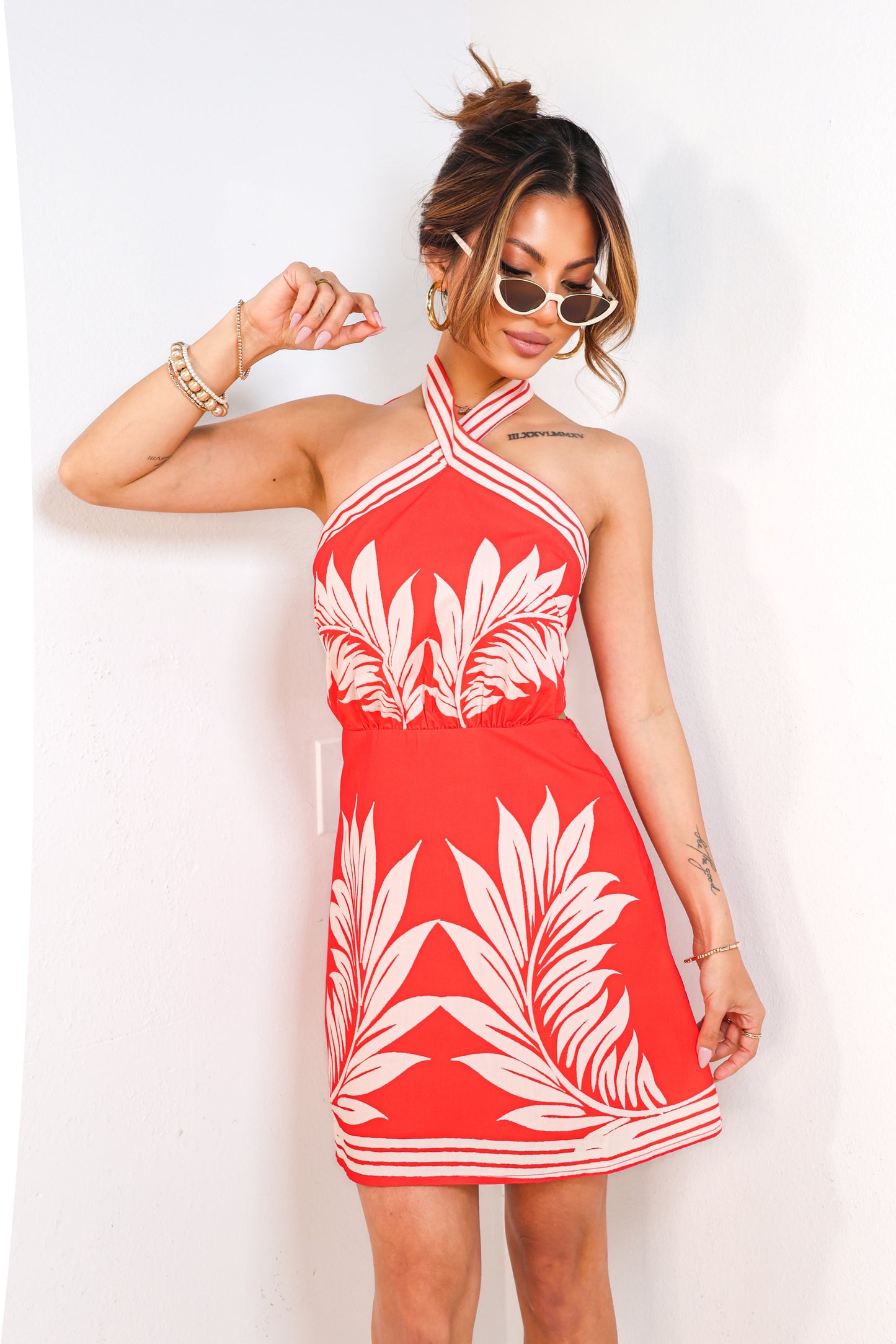 Palm Blaze Halter Mini Dress