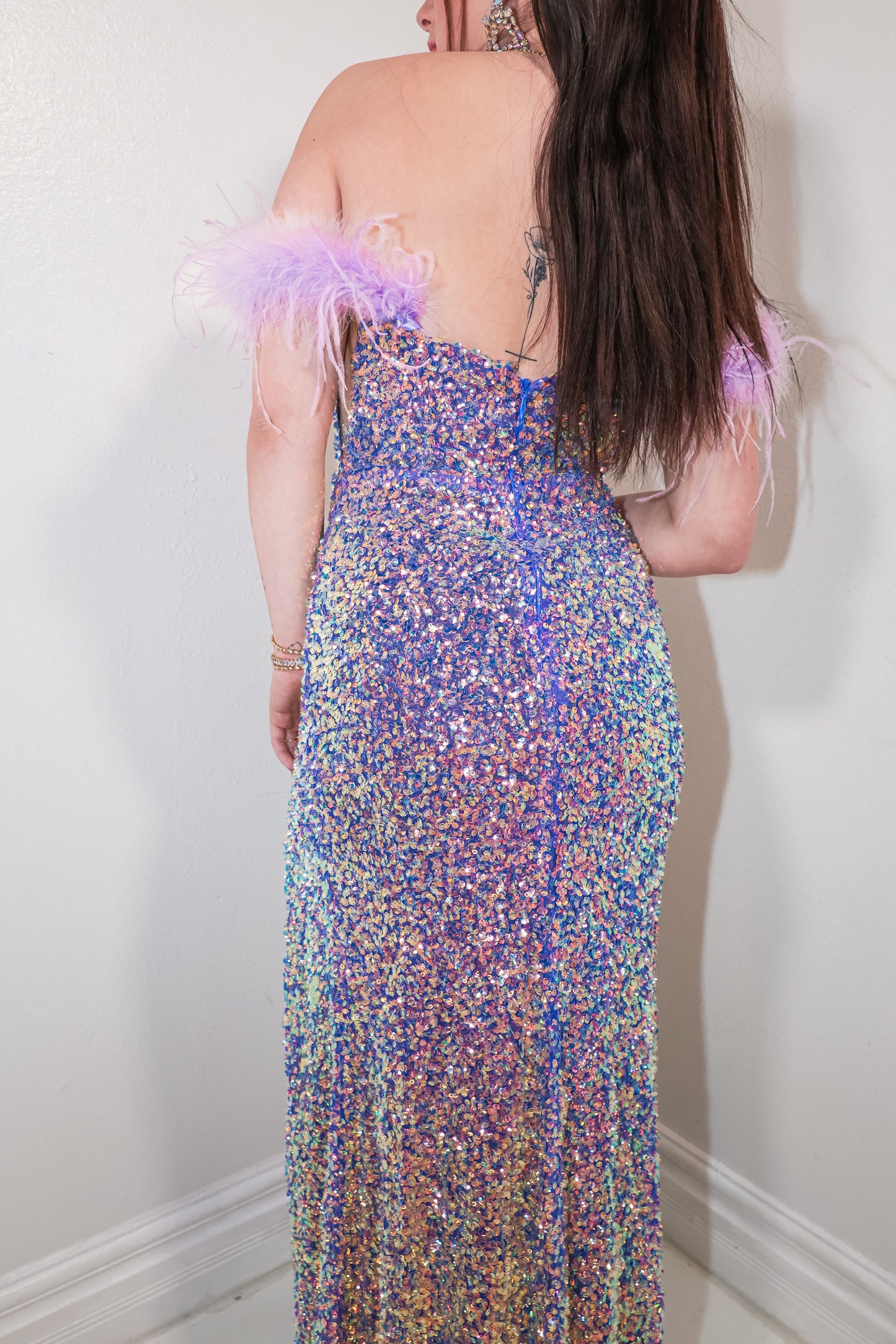 Party Time Sequin & Feather Gown