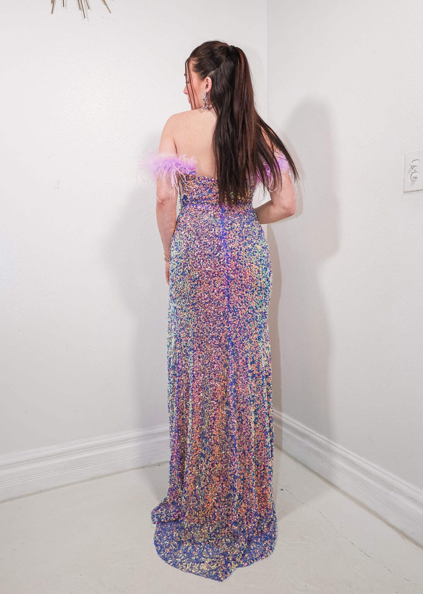 Party Time Sequin & Feather Gown