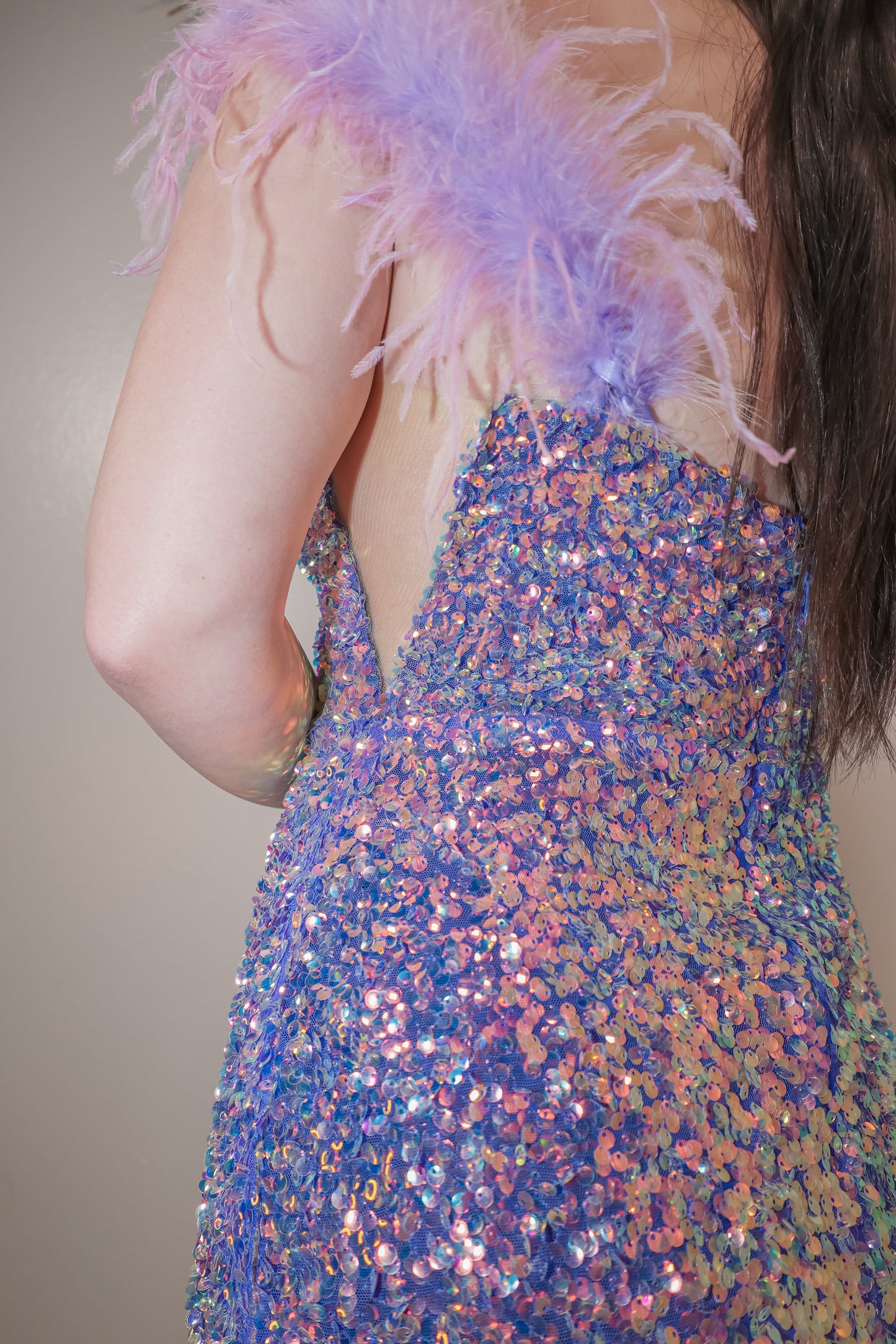 Party Time Sequin & Feather Gown