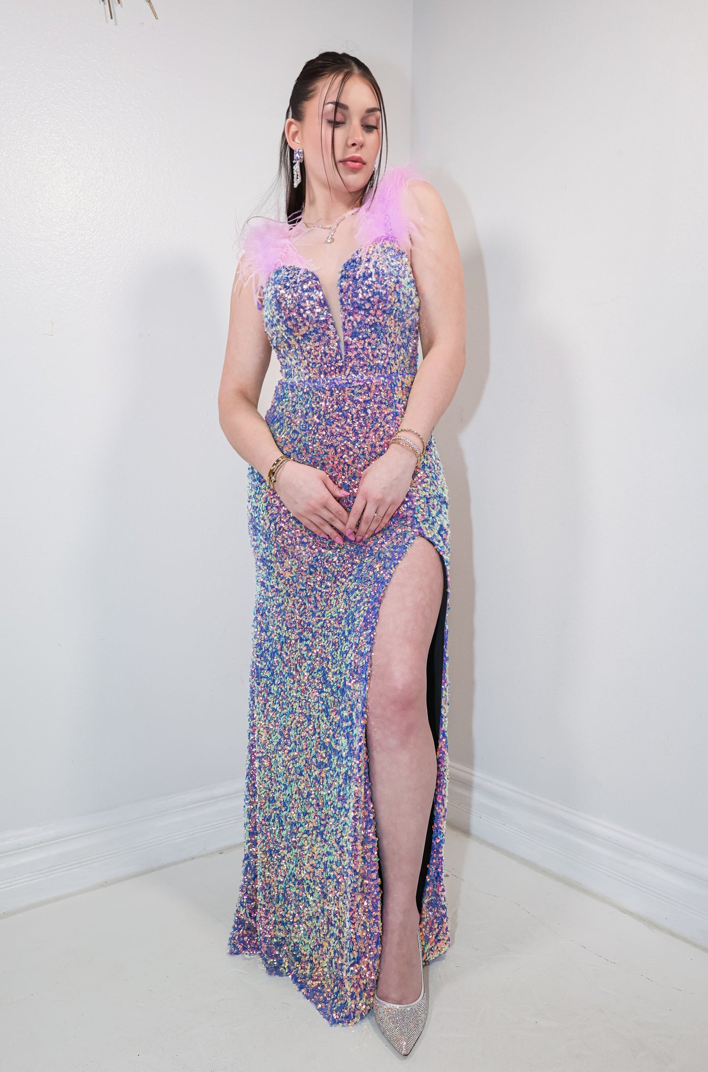 Party Time Sequin & Feather Gown