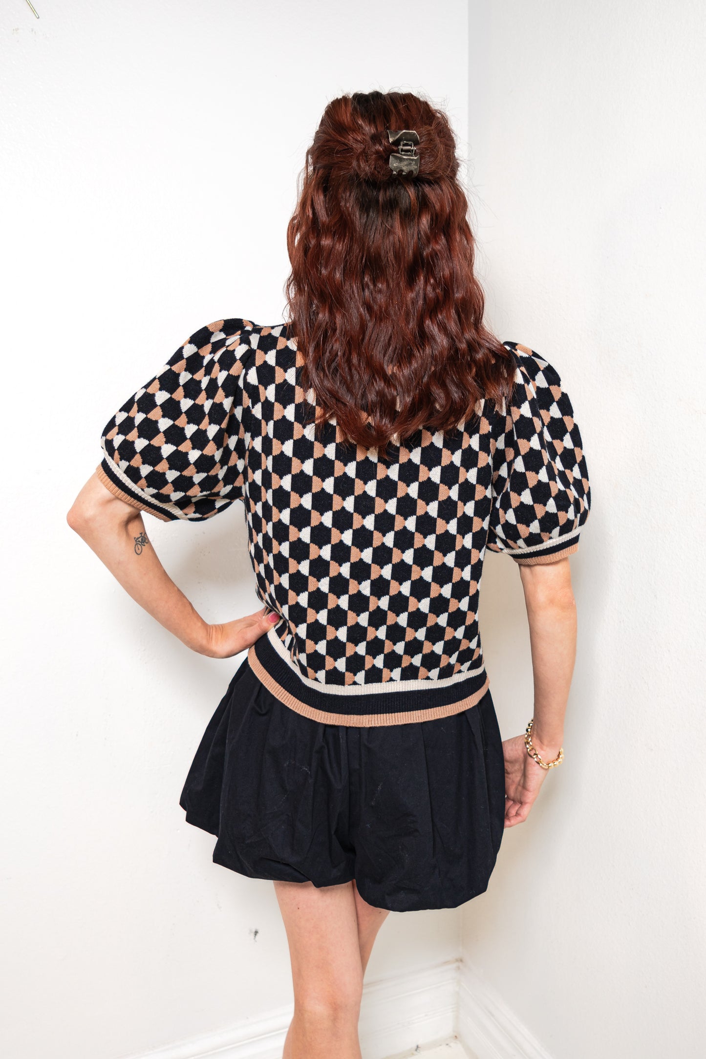 Pattern Play Puff Sleeve Sweater Top