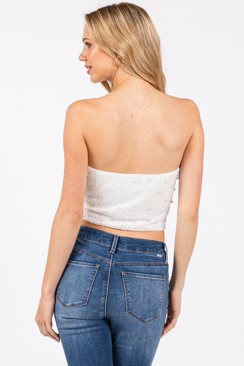Pearl Embellished Tube Top-Clothing-KCoutureBoutique, women's boutique in Bossier City, Louisiana