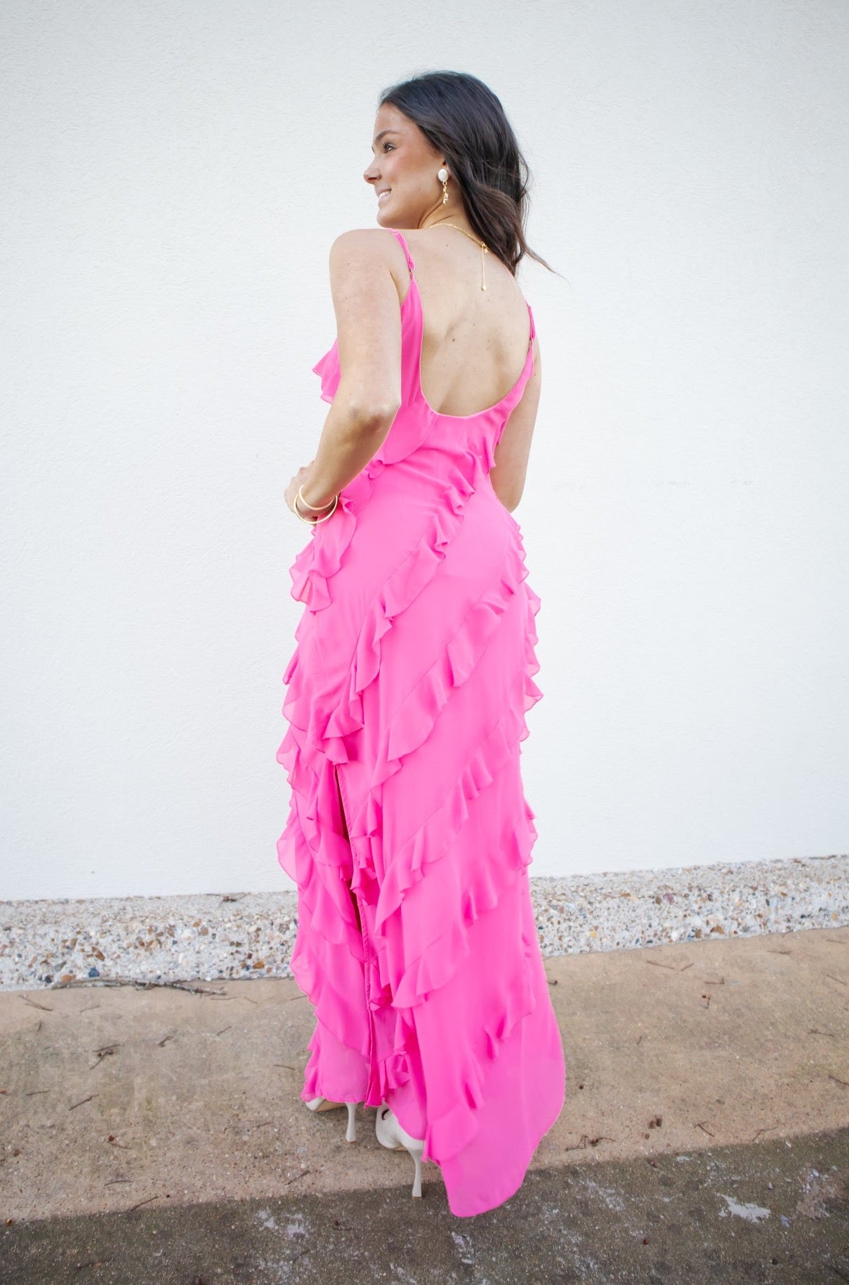 Pink Slip Ruffled Dress-Dresses-KCoutureBoutique, women's boutique in Bossier City, Louisiana