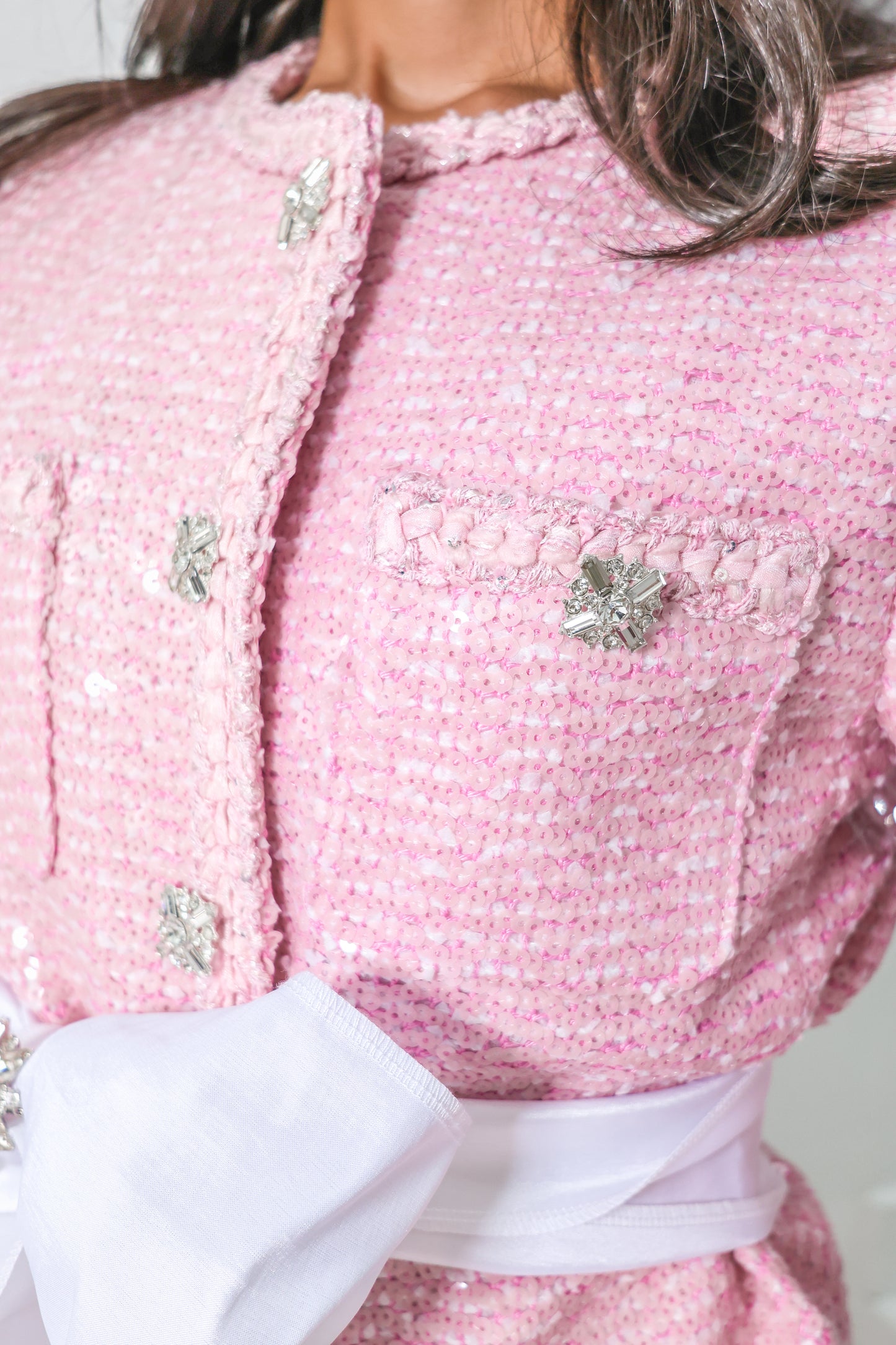 Pink Luxe Rhinestone Detailed Tweed Jacket