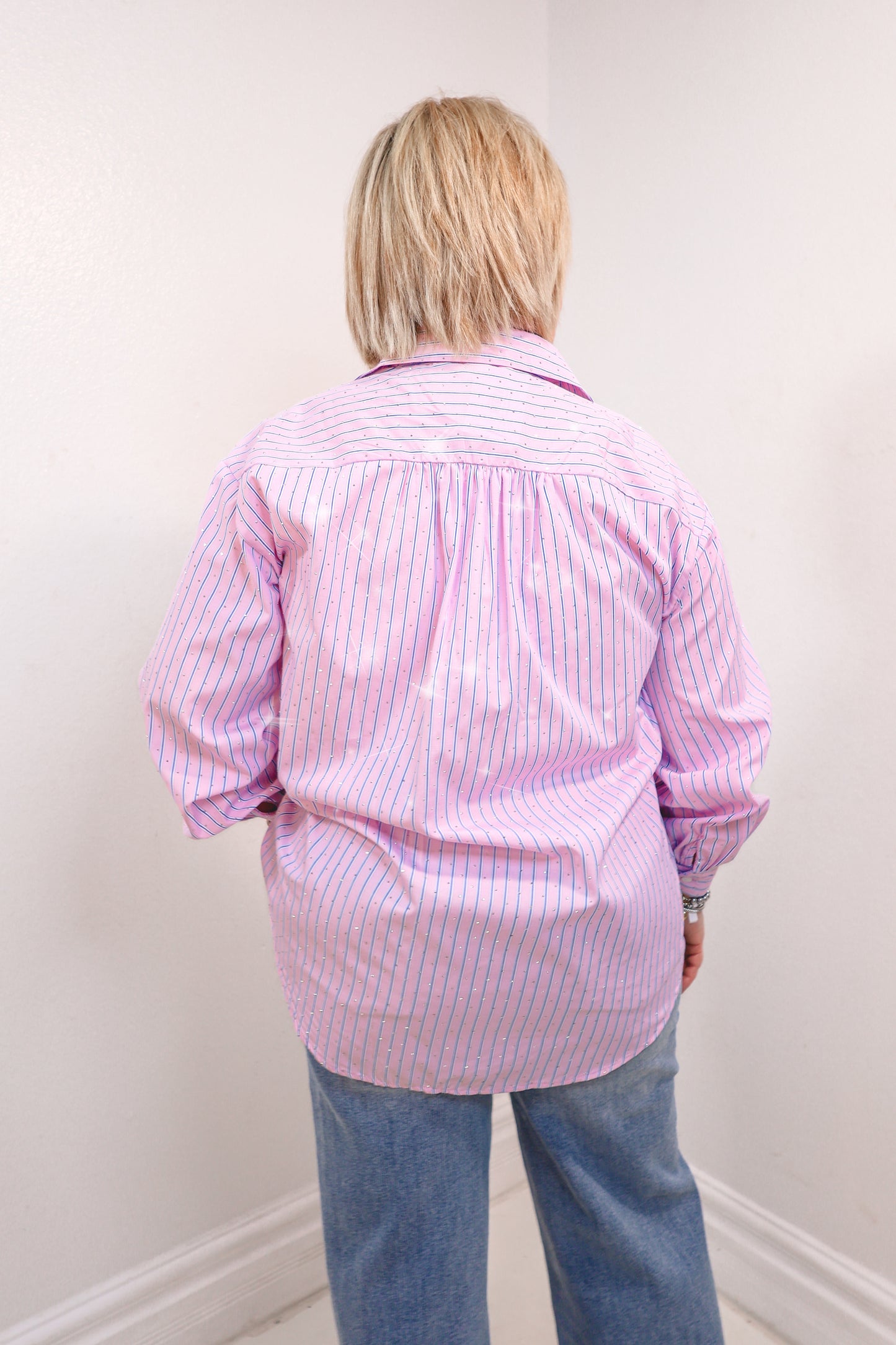 Pinkline Prep Rhinestone Button Down Top