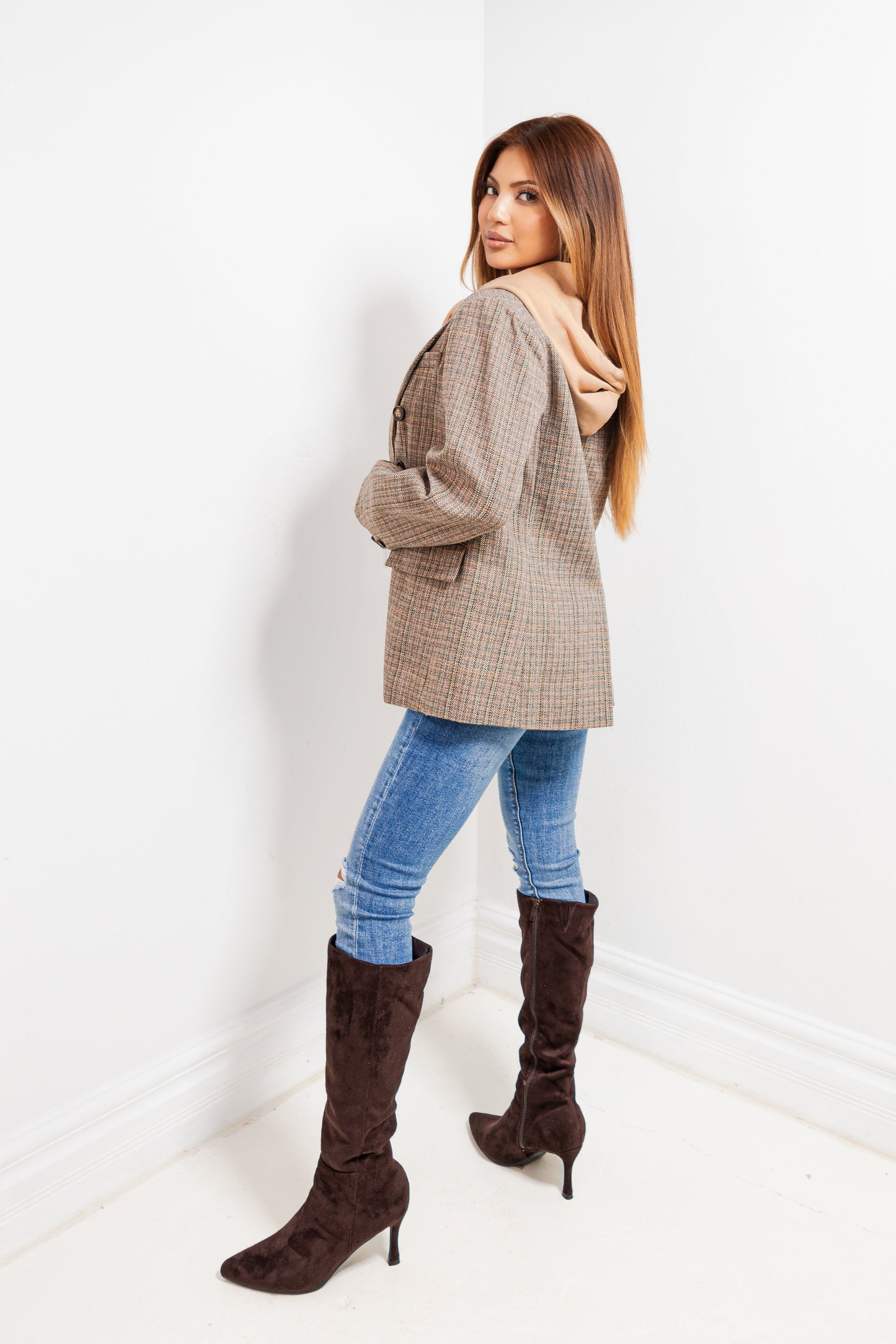 Plaid Fusion Layered Blazer Jacket