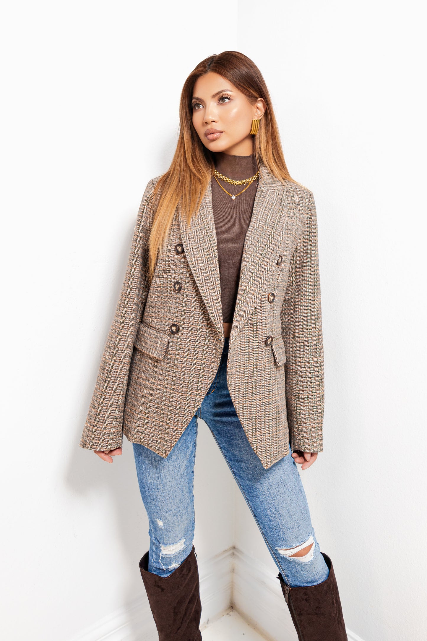 Plaid Fusion Layered Blazer Jacket
