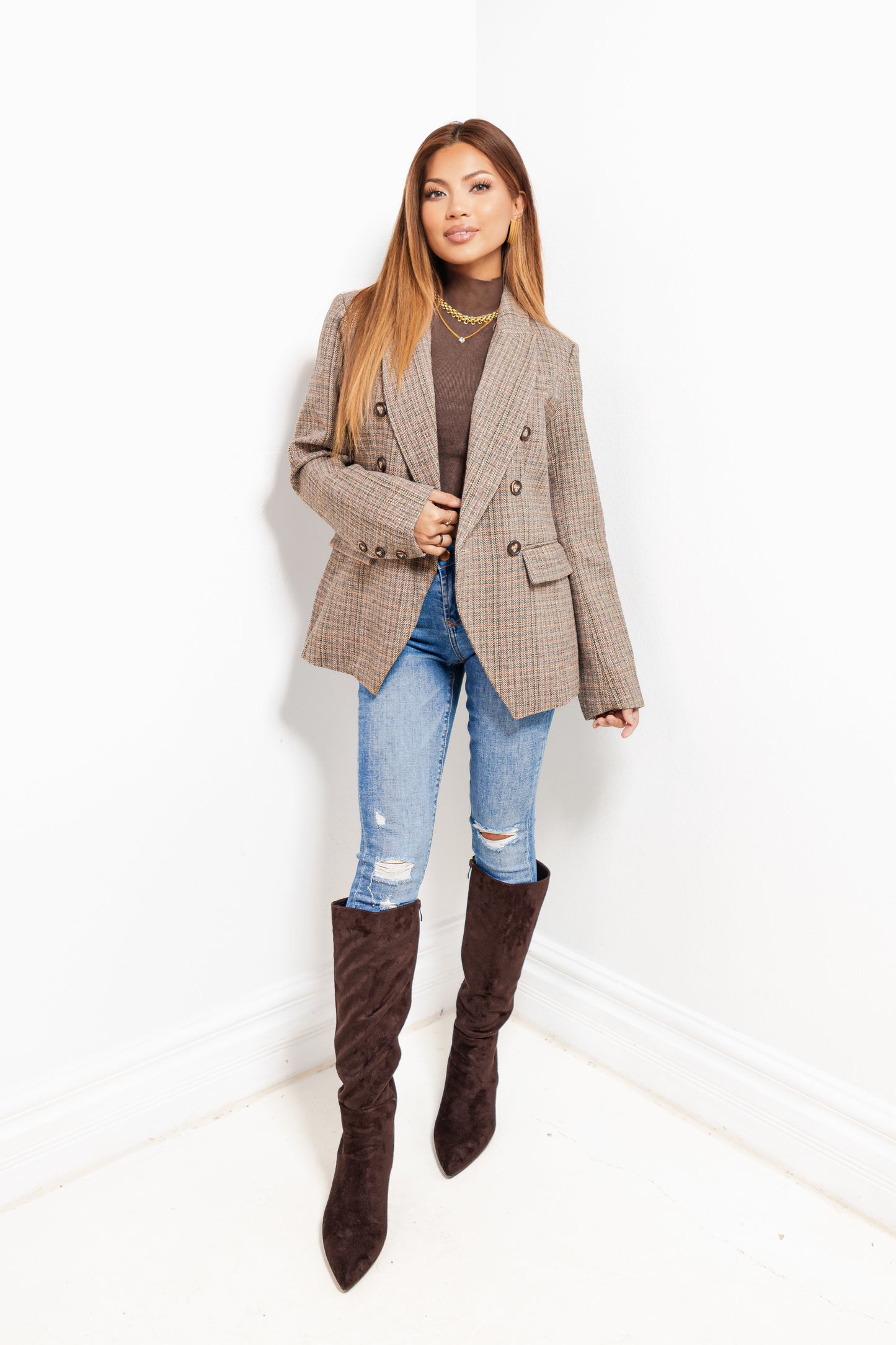 Plaid Fusion Layered Blazer Jacket
