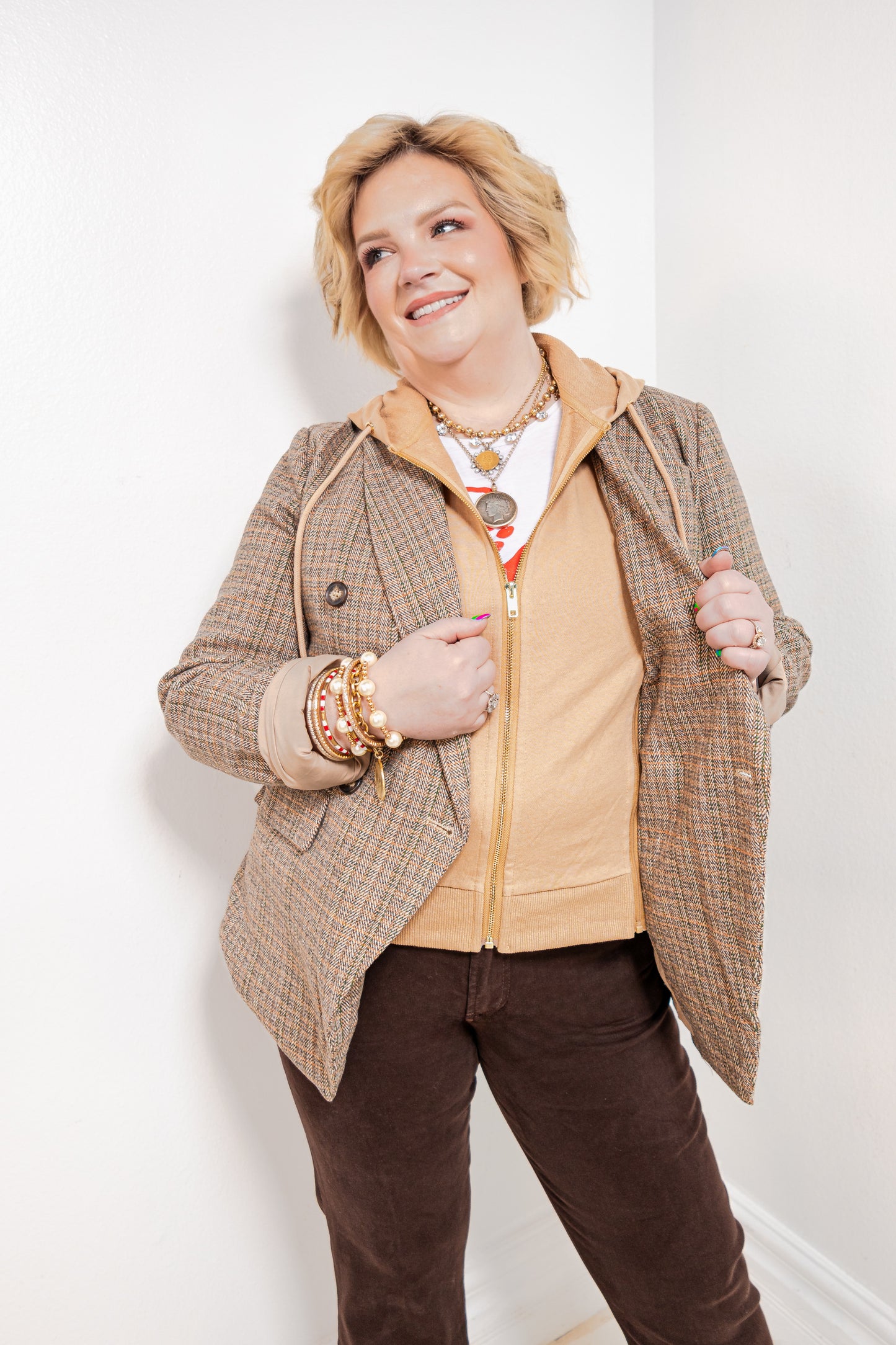 Plaid Fusion Layered Blazer Jacket