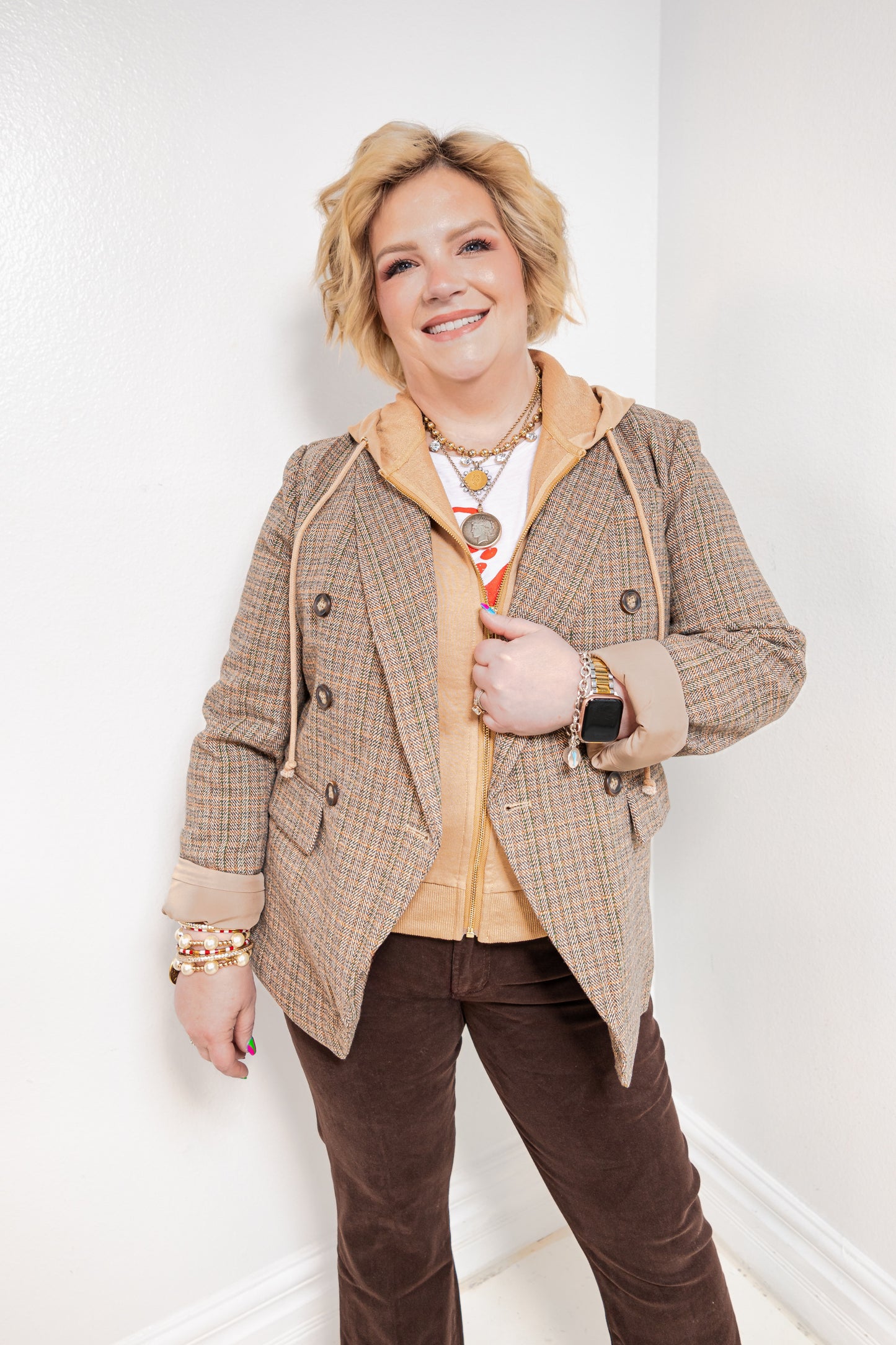 Plaid Fusion Layered Blazer Jacket