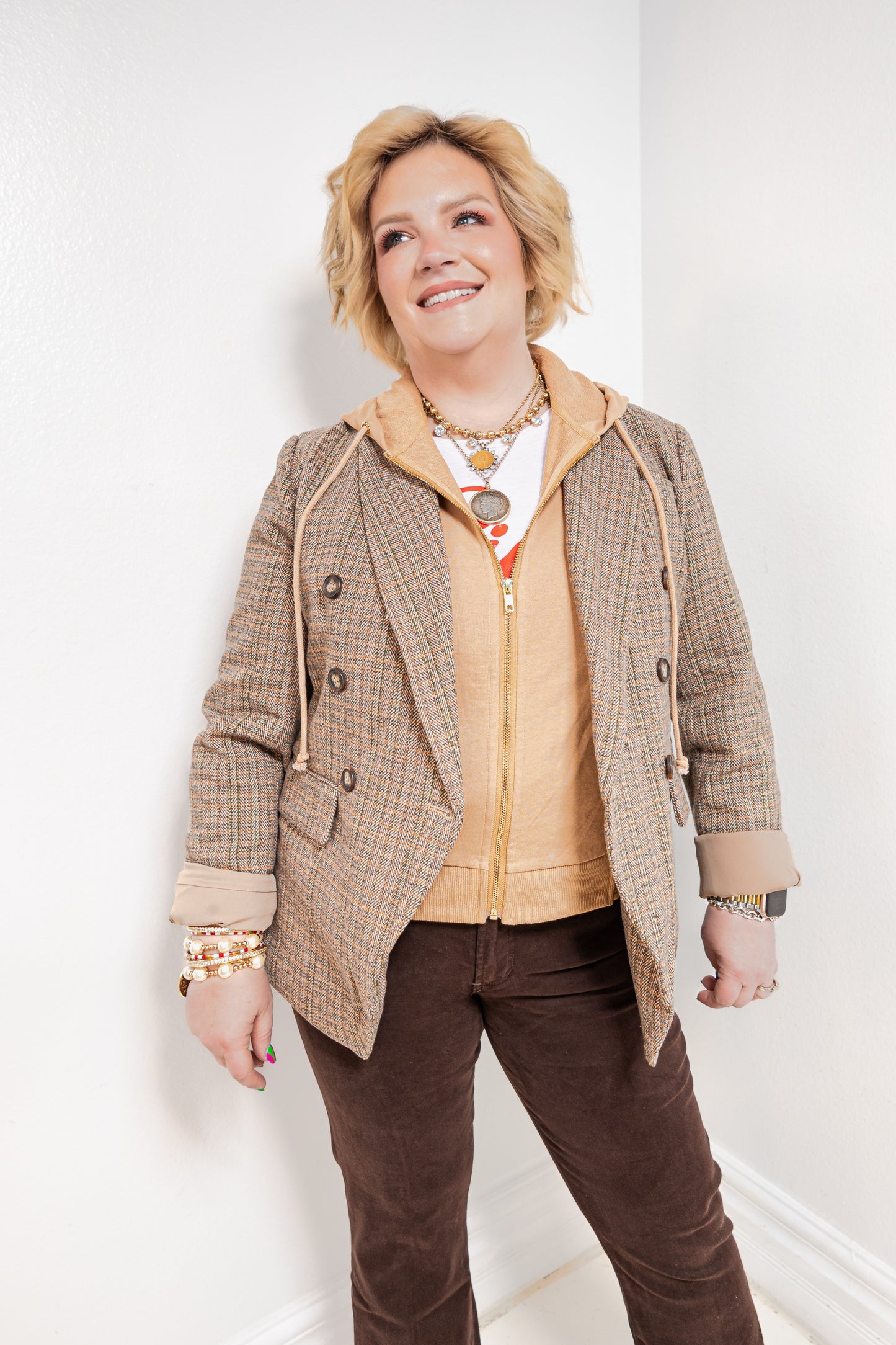 Plaid Fusion Layered Blazer Jacket
