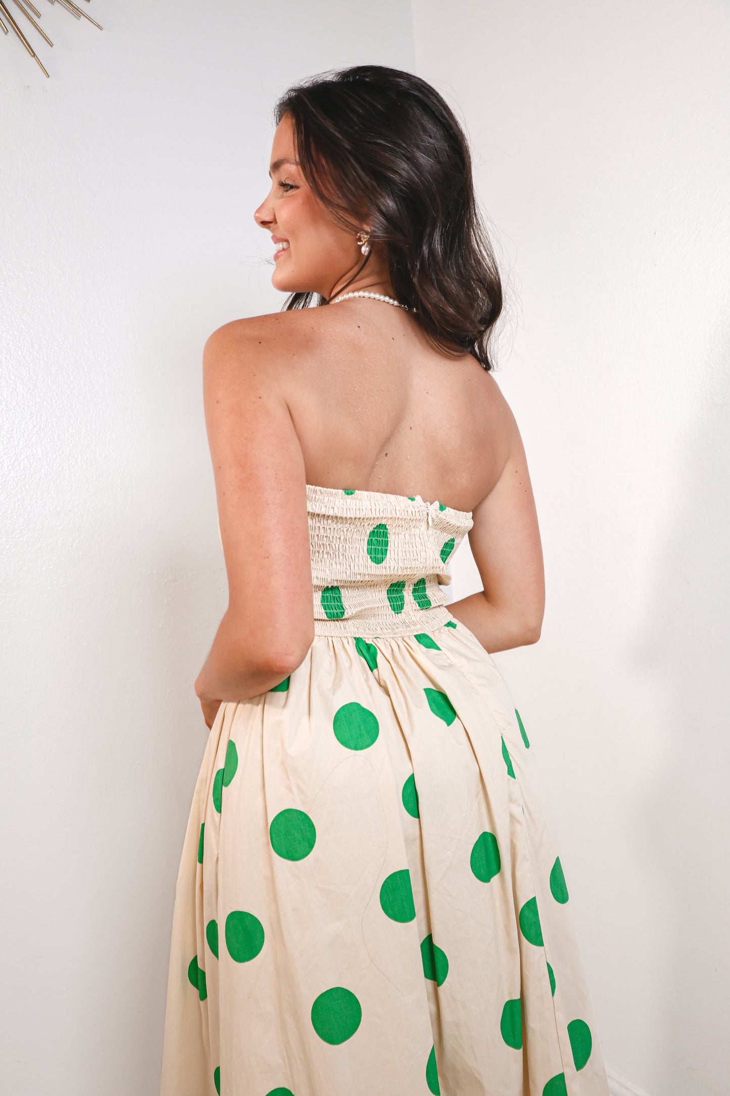 Polka Pop Strapless Midi Dress