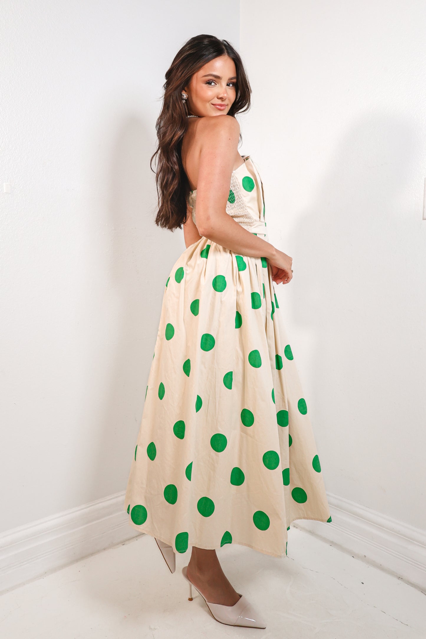 Polka Pop Strapless Midi Dress