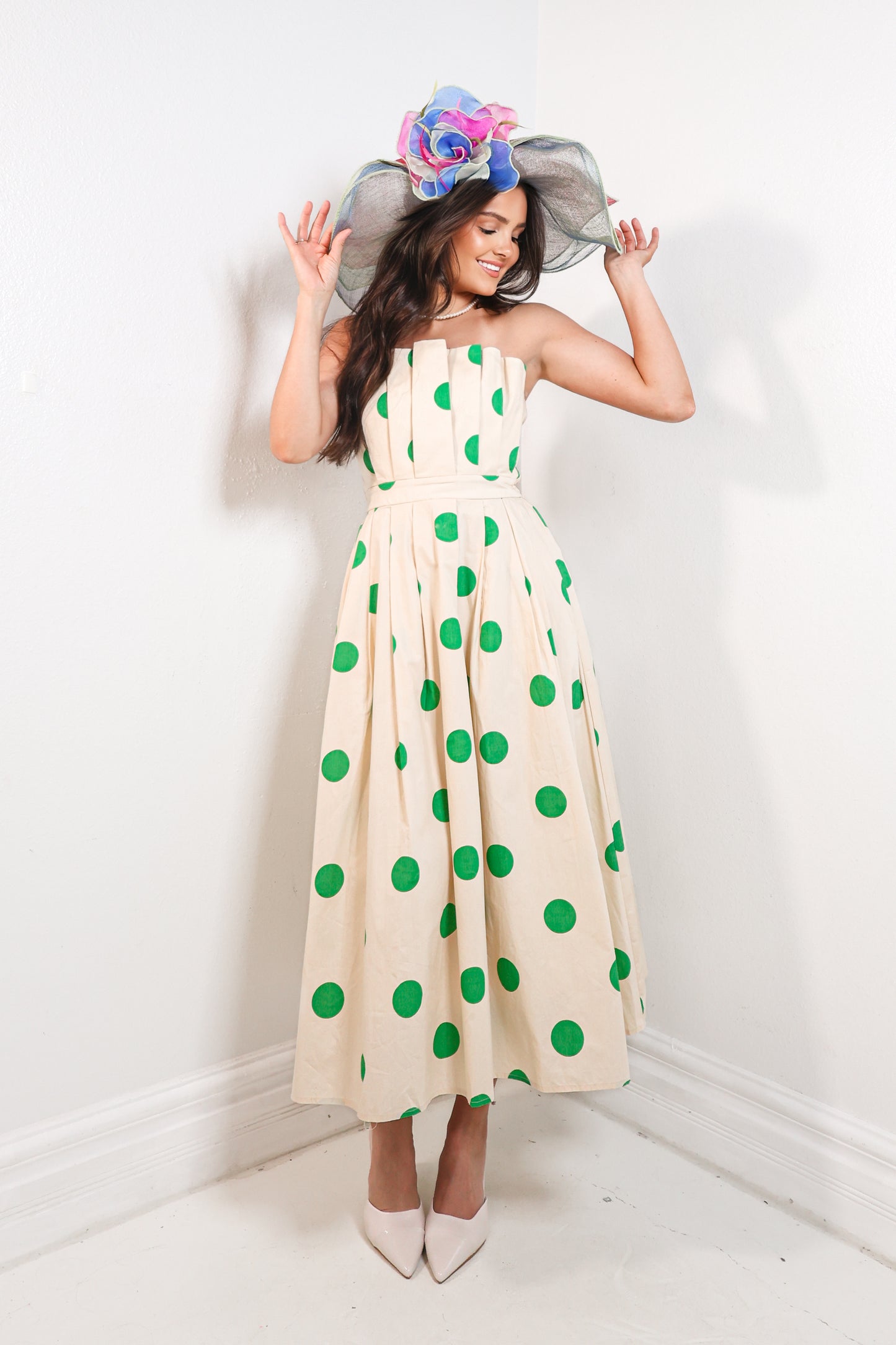 Polka Pop Strapless Midi Dress