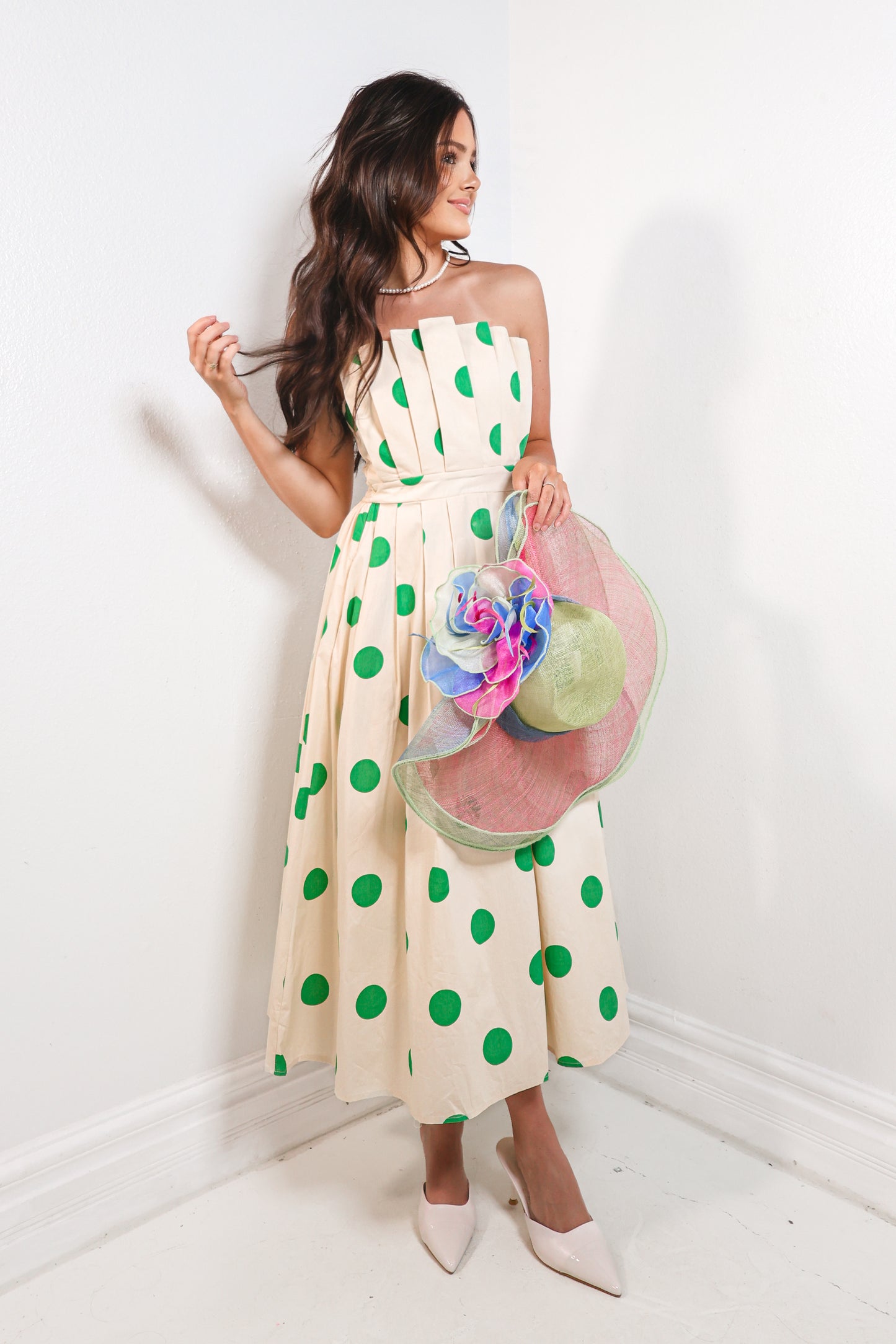 Polka Pop Strapless Midi Dress