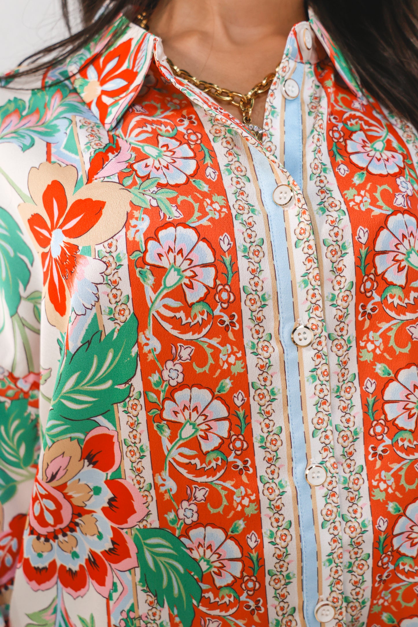 Poppy Breeze Satin Button Down Top