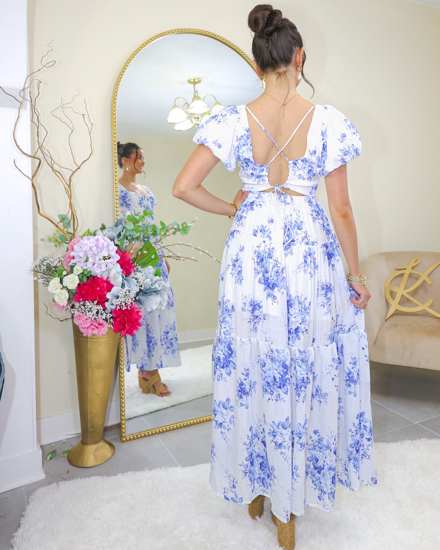 Porcelain Bloom Gauze Maxi Dress