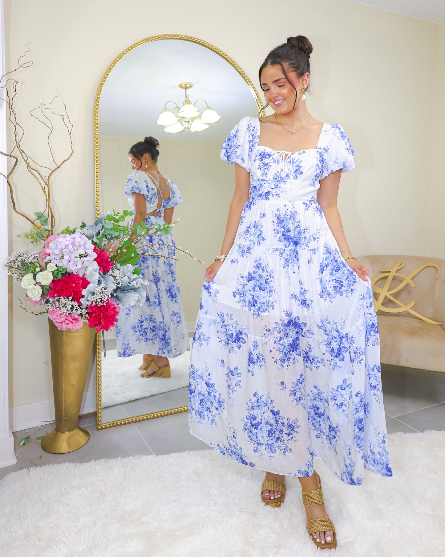 Porcelain Bloom Gauze Maxi Dress