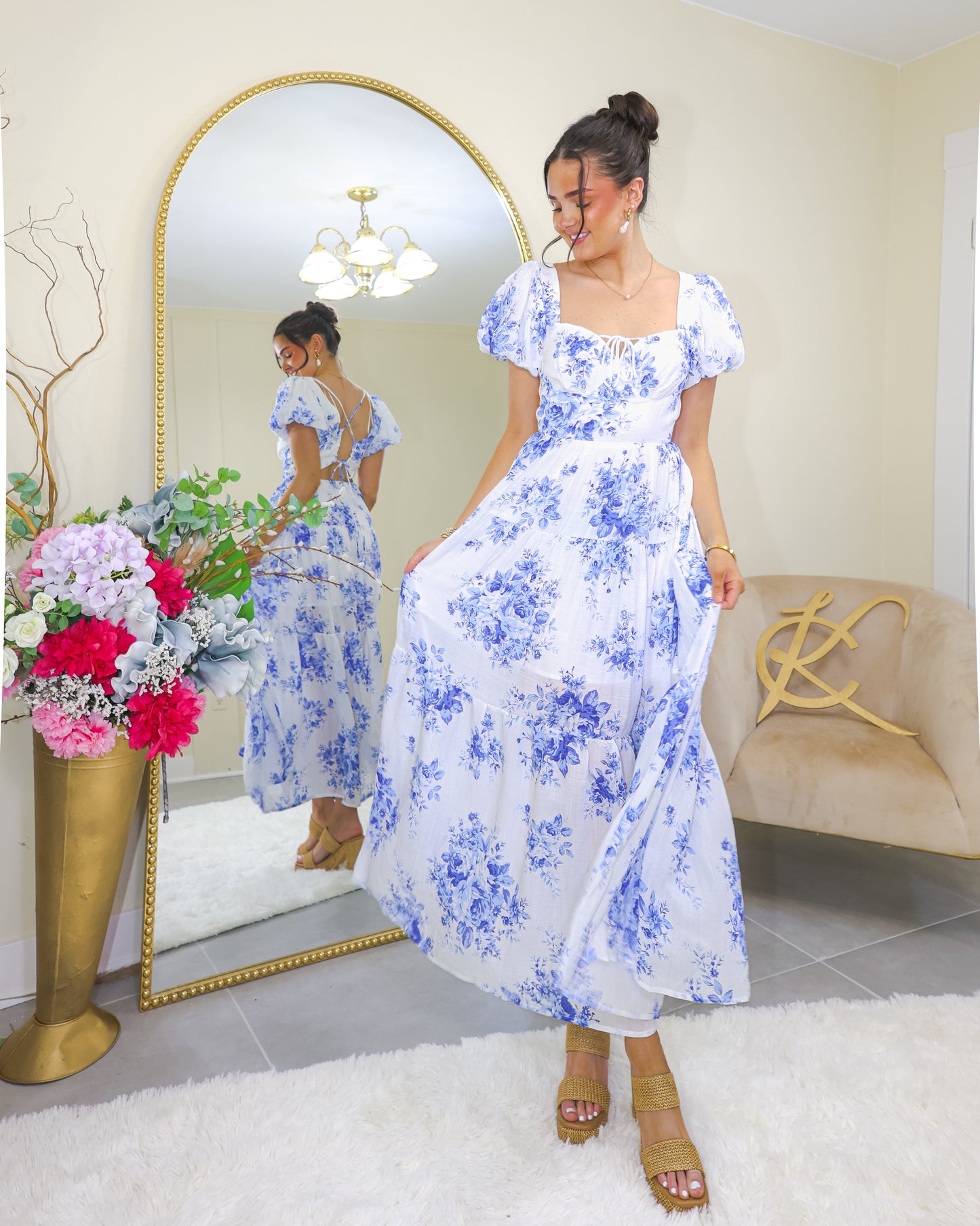 Porcelain Bloom Gauze Maxi Dress