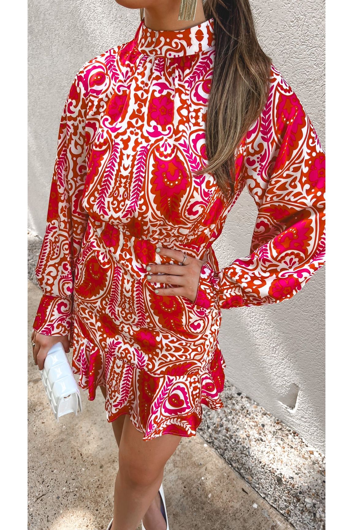 Precious Paisley Print High Neck Dress-Dress-KCoutureBoutique, women's boutique in Bossier City, Louisiana