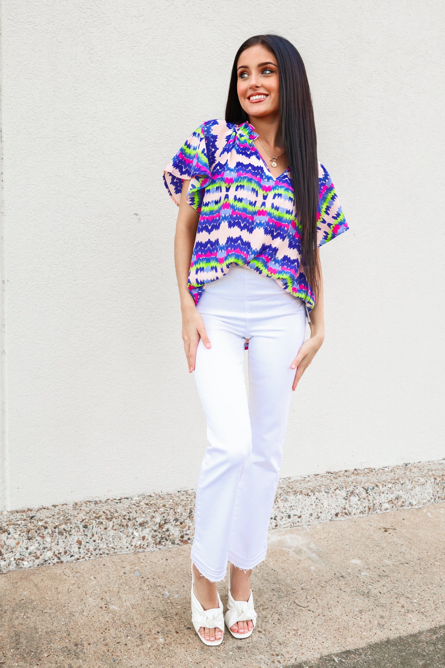 Printed V-Neck Short Sleeve Top-Top-KCoutureBoutique, women's boutique in Bossier City, Louisiana