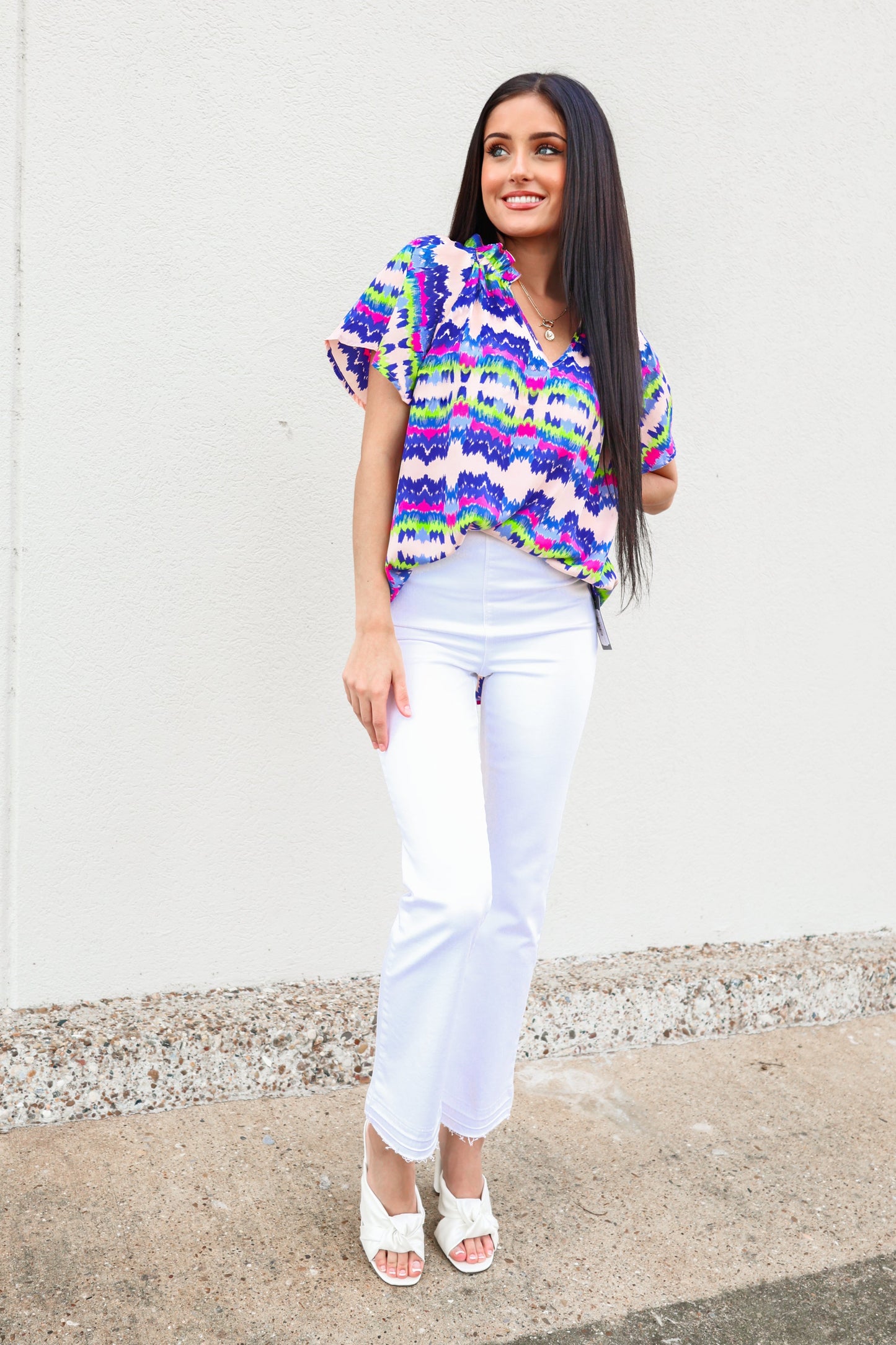 Printed V-Neck Short Sleeve Top-Top-KCoutureBoutique, women's boutique in Bossier City, Louisiana