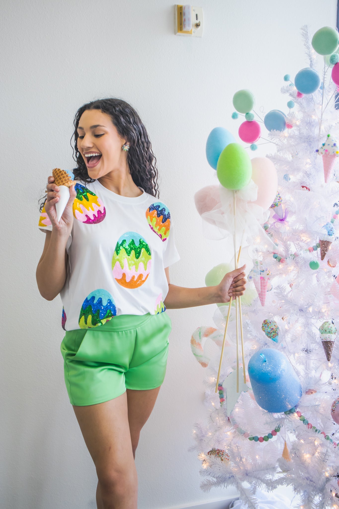 Queen of Sparkles Groovy Easter Egg Tee-Tops-KCoutureBoutique, women's boutique in Bossier City, Louisiana