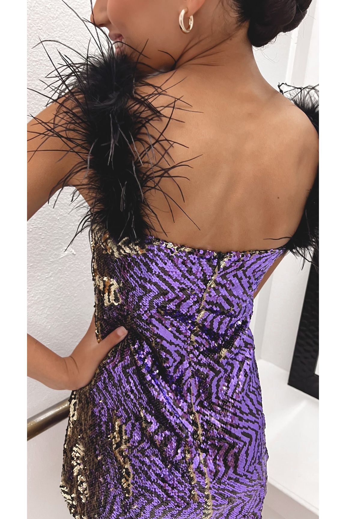 Queen of Sparkles Tiger Sequin Color Changing Feather Dress-Dresses-KCoutureBoutique, women's boutique in Bossier City, Louisiana