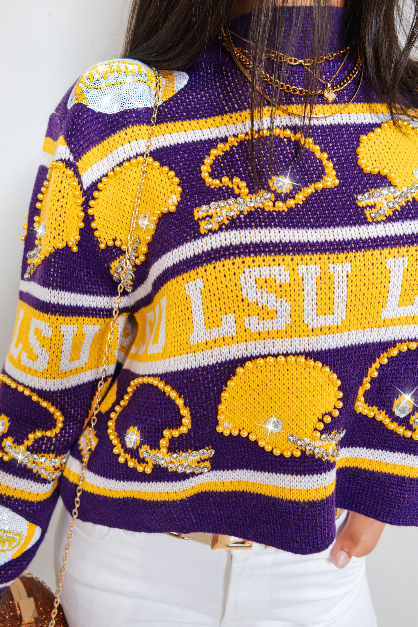 Queen of Sparkles LSU Football Helmet Striped Sweater
