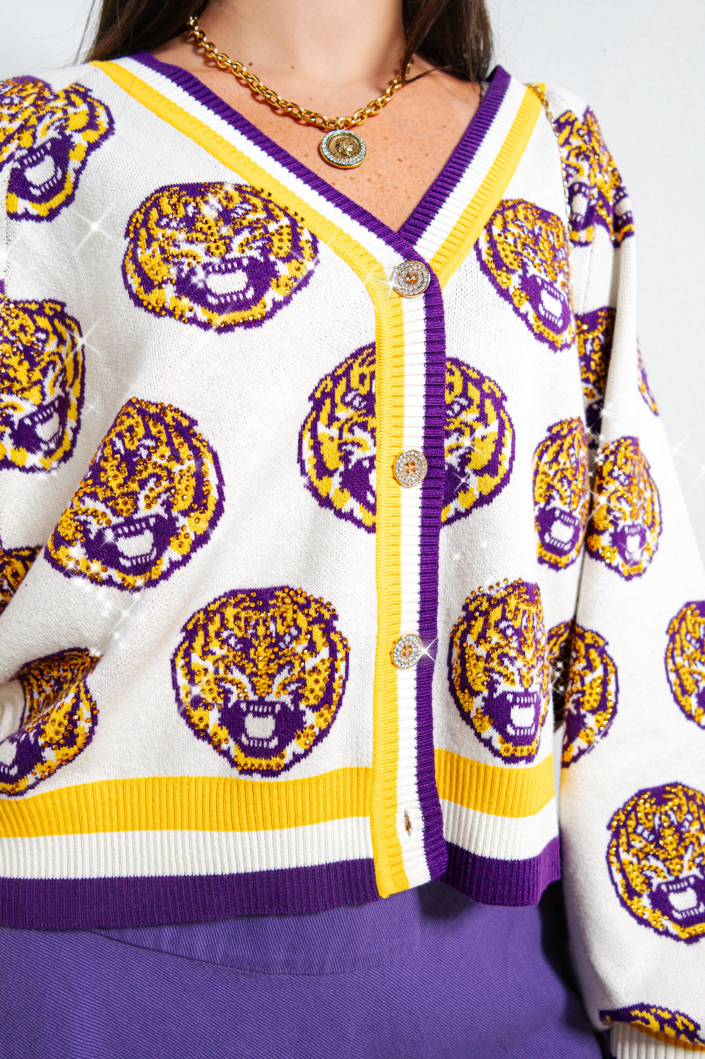 Queen of Sparkles LSU Knit Rhinestone Cardigan