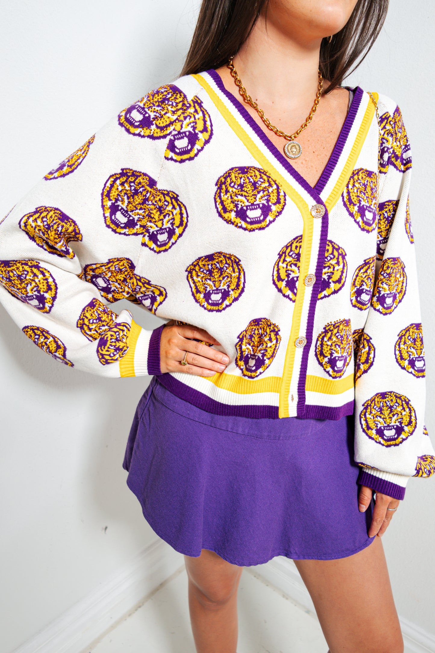 Queen of Sparkles LSU Knit Rhinestone Cardigan