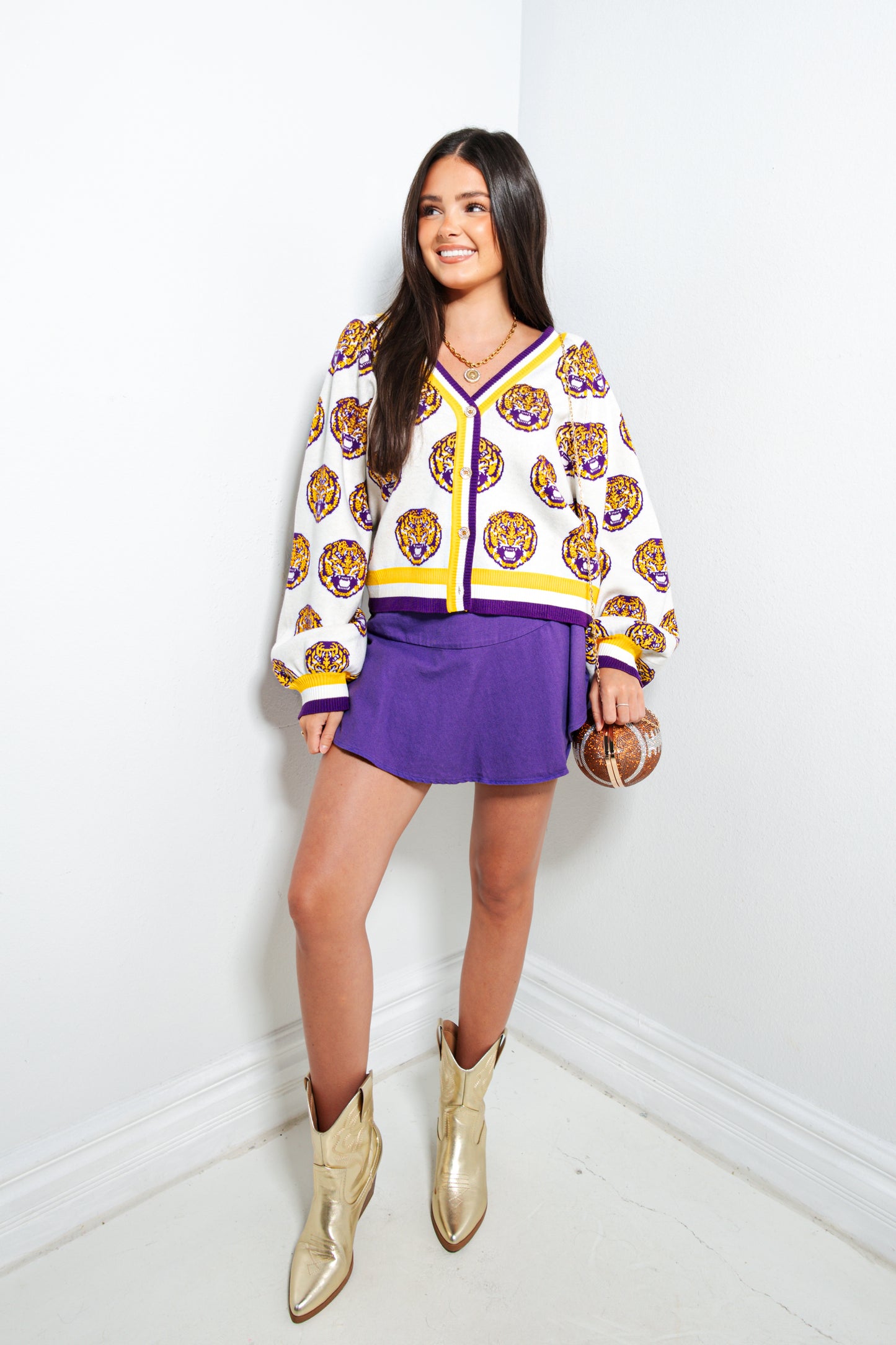 Queen of Sparkles LSU Knit Rhinestone Cardigan