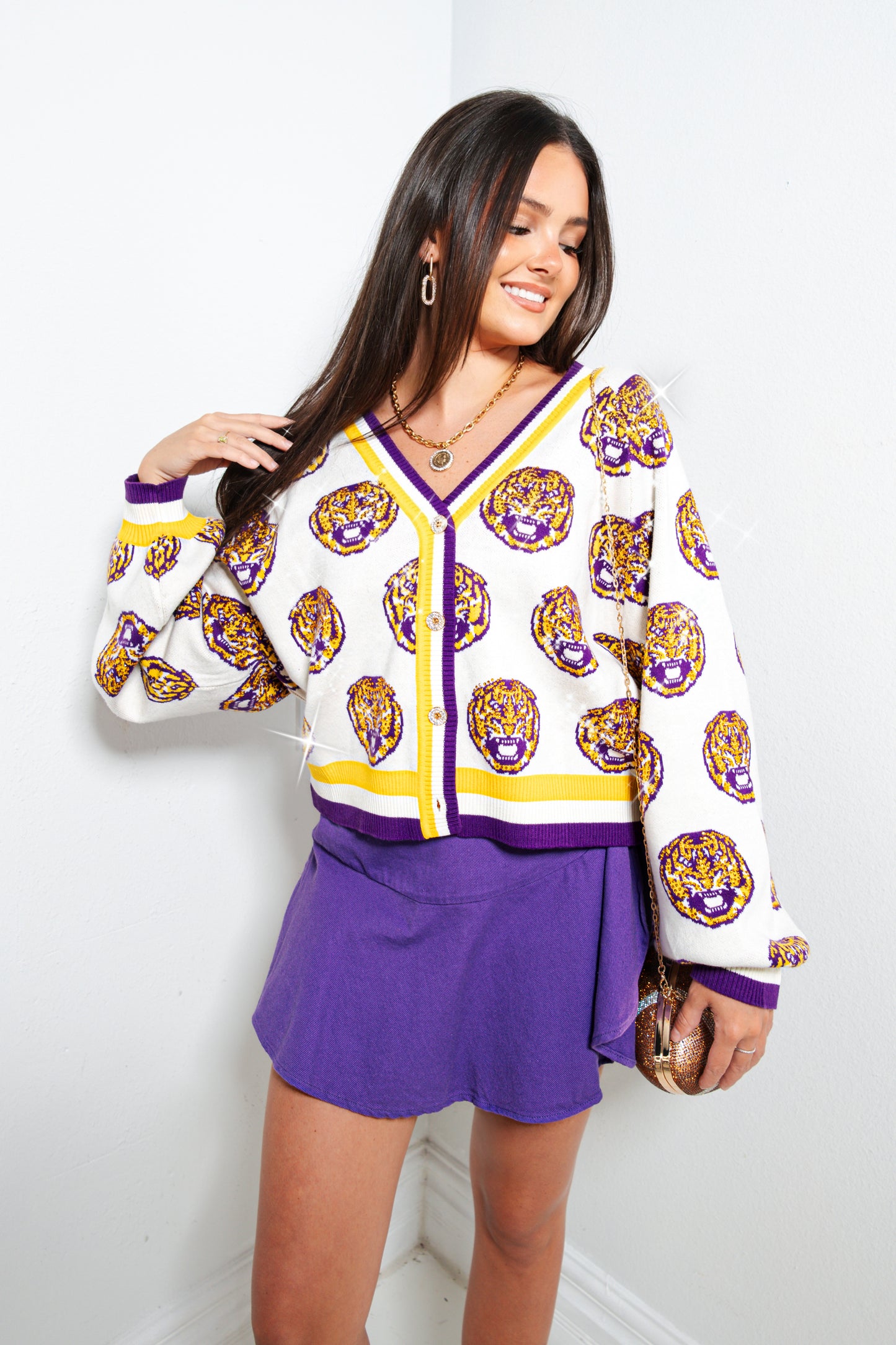 Queen of Sparkles LSU Knit Rhinestone Cardigan