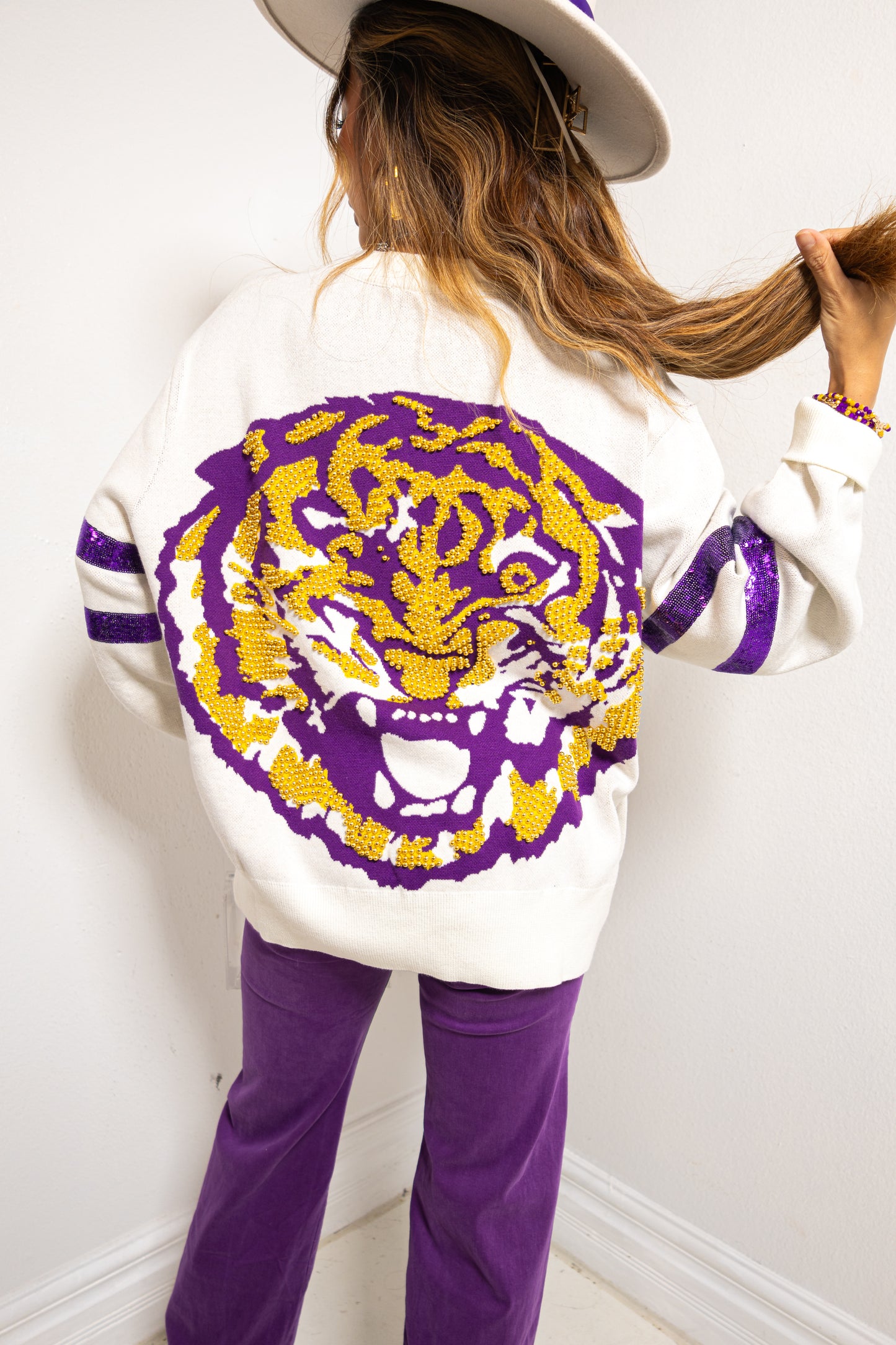 Queen of Sparkles LSU Oversized Mascot Sweater
