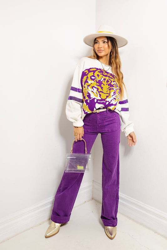 Queen of Sparkles LSU Oversized Mascot Sweater