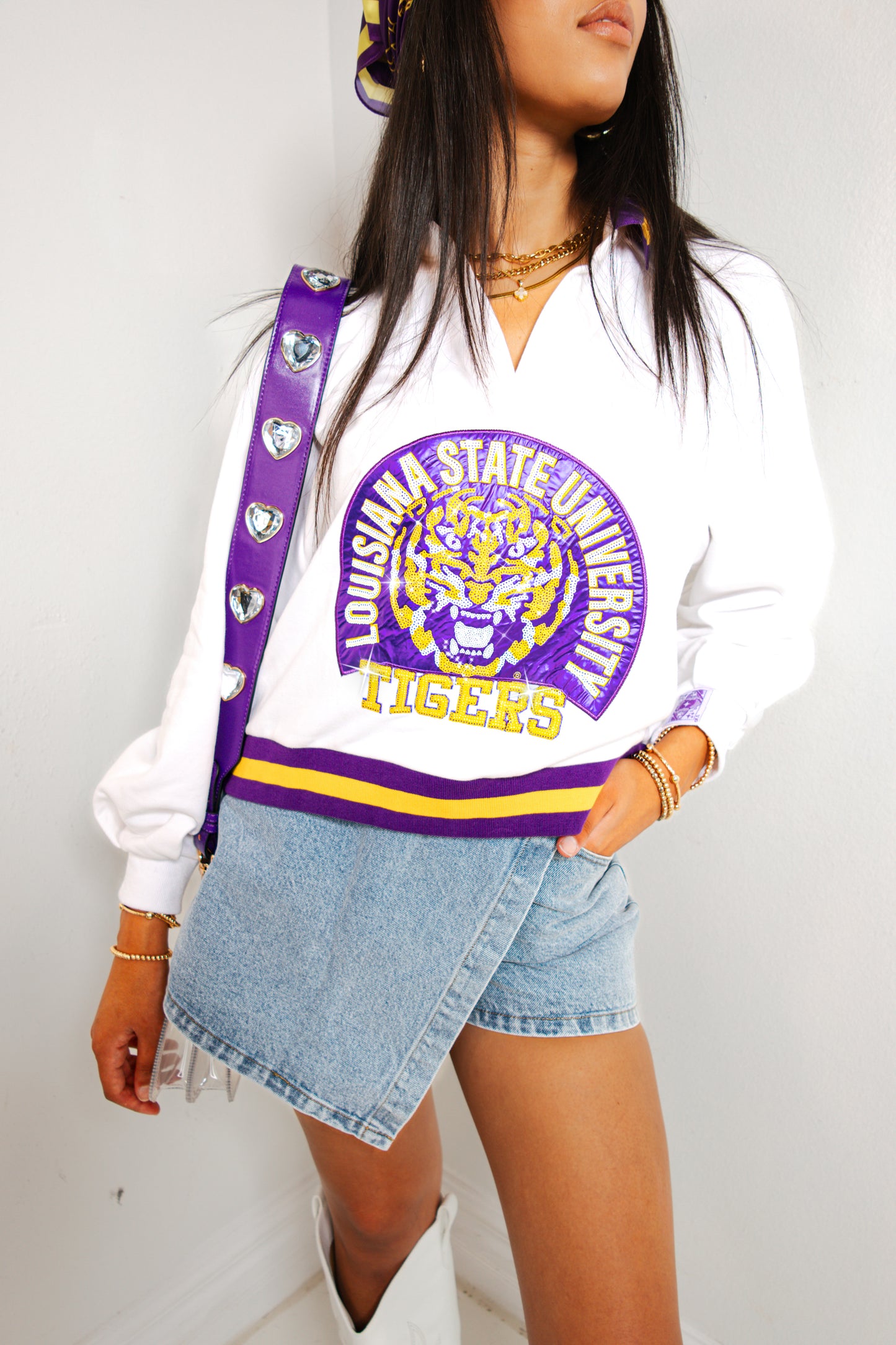 Queen of Sparkles LSU Striped Mascot Sweatshirt