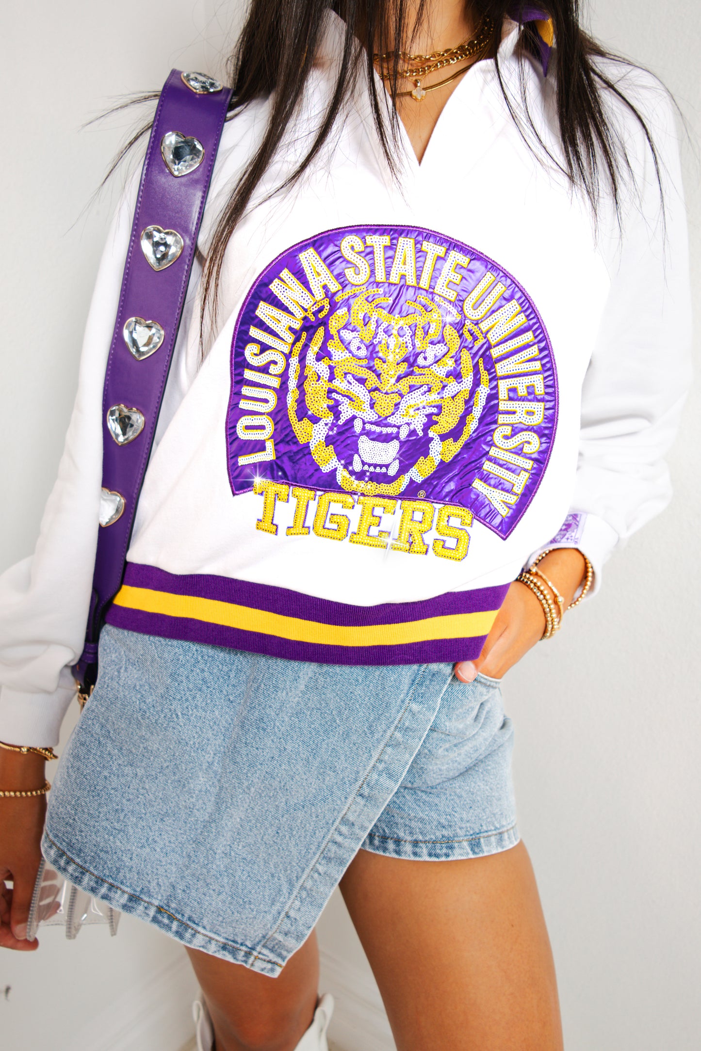 Queen of Sparkles LSU Striped Mascot Sweatshirt
