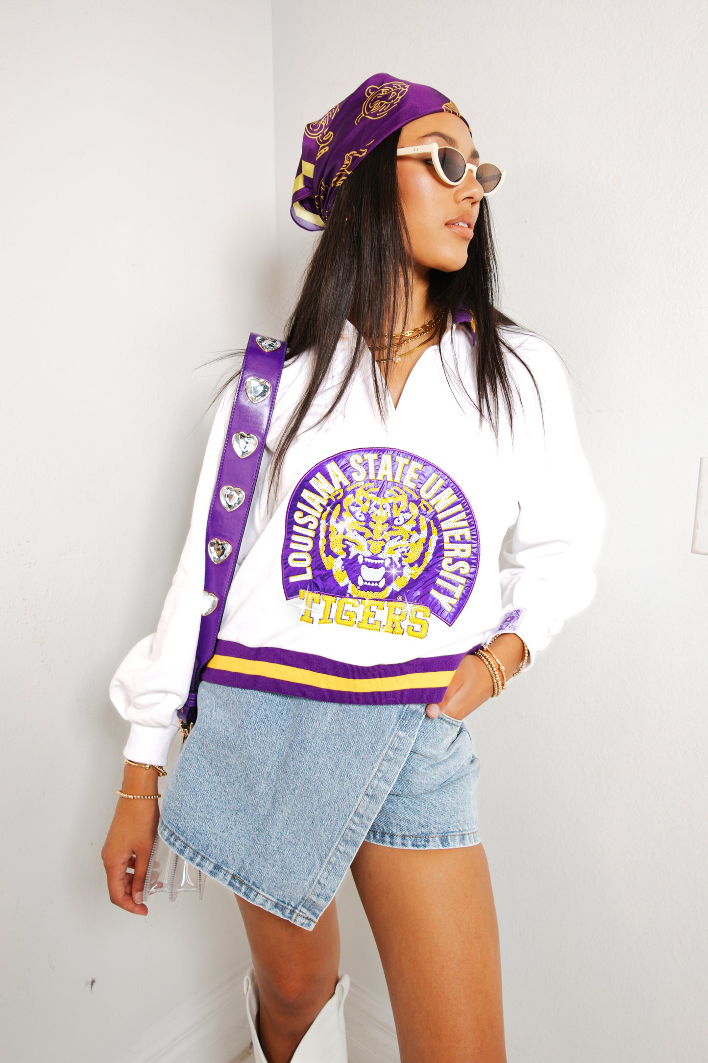 Queen of Sparkles LSU Striped Mascot Sweatshirt