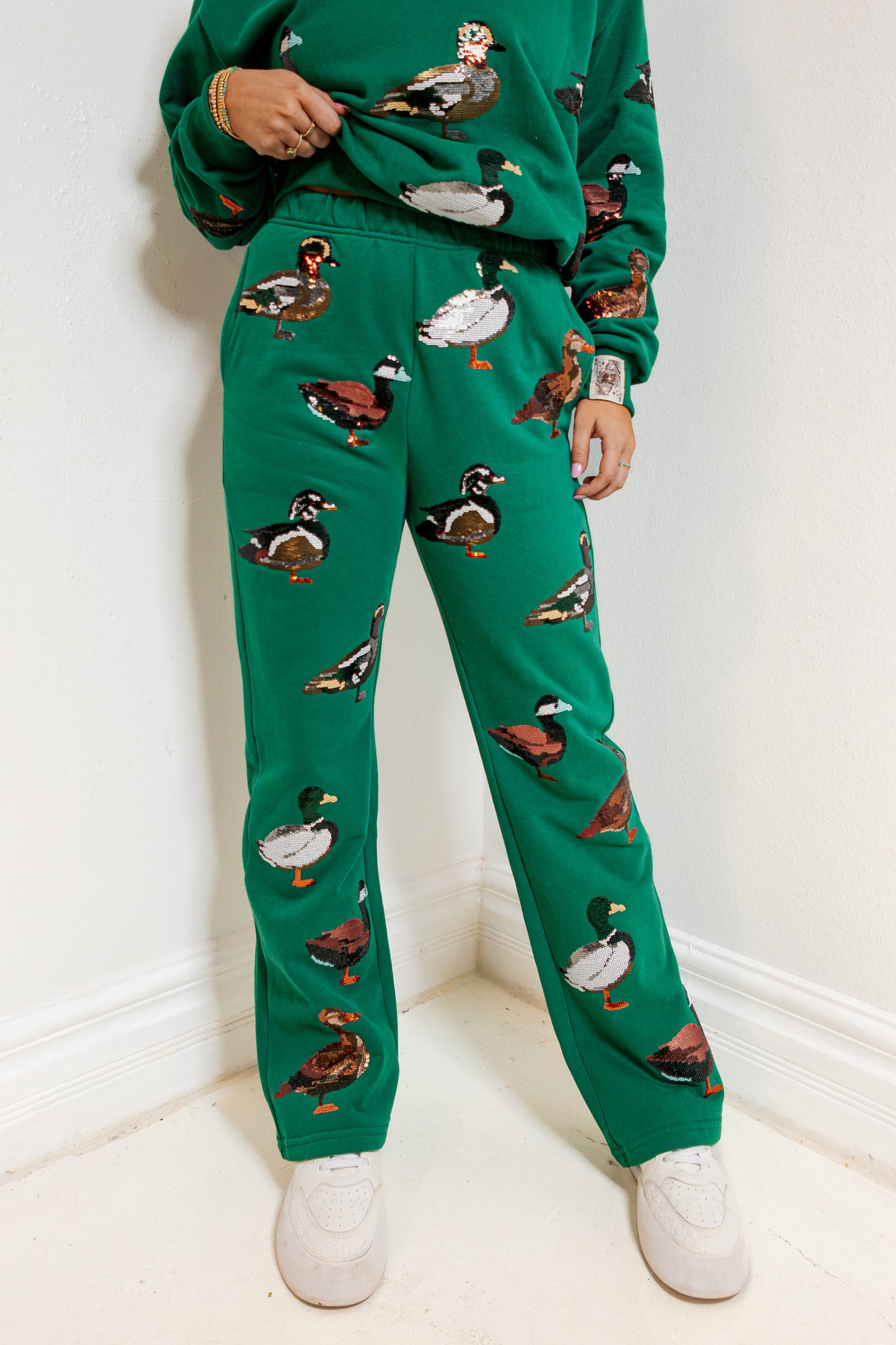 Queen of Sparkles Dark Green Duck Pants