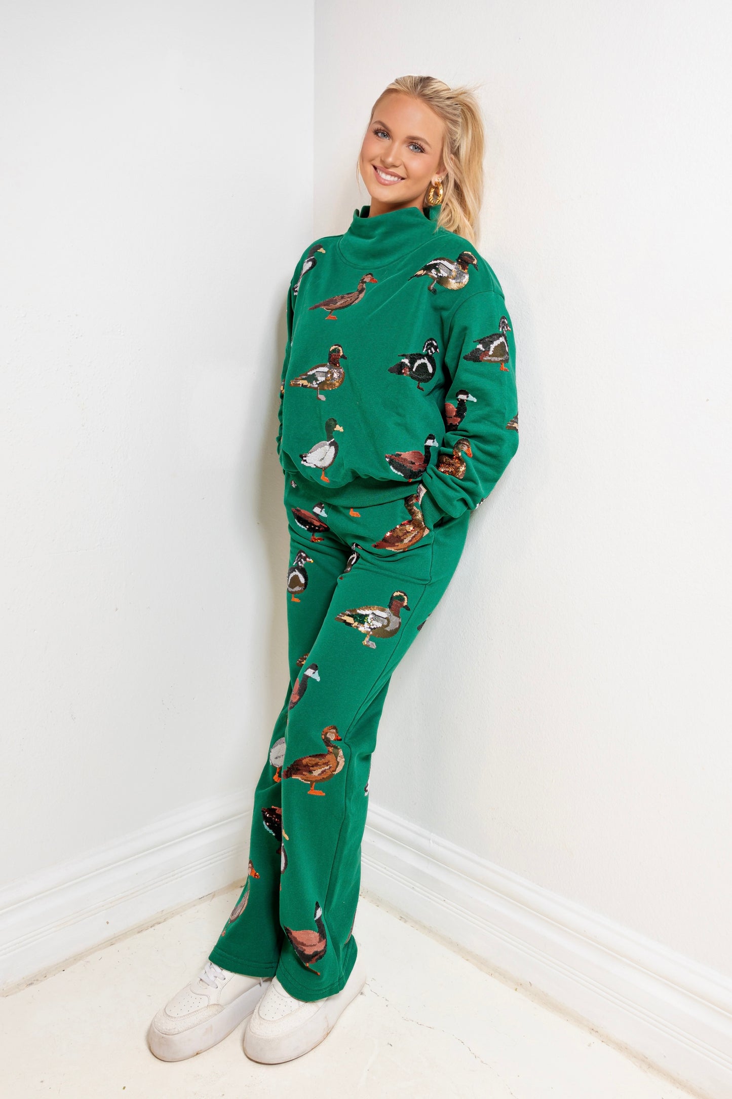 Queen of Sparkles Dark Green Duck Pants