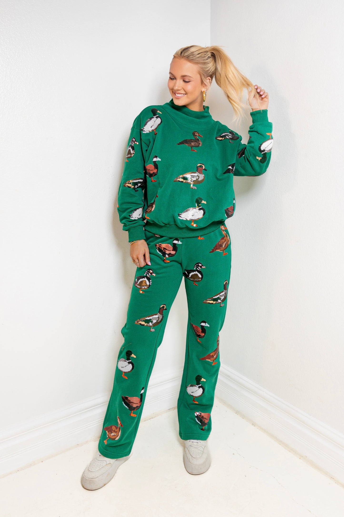 Queen of Sparkles Dark Green Duck Pants