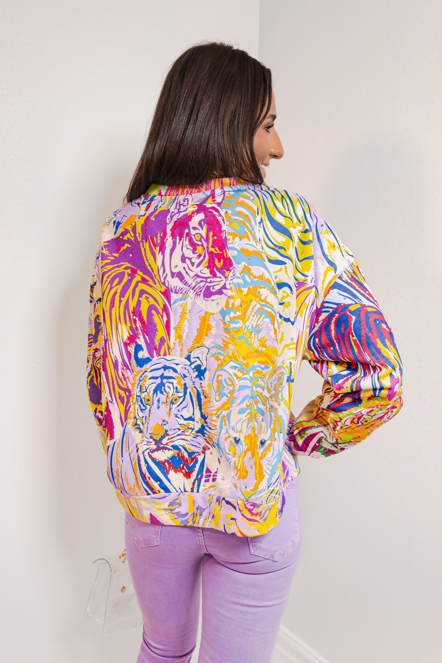 Queen of Sparkles Multicolor Abstract Tiger Sweatshirt
