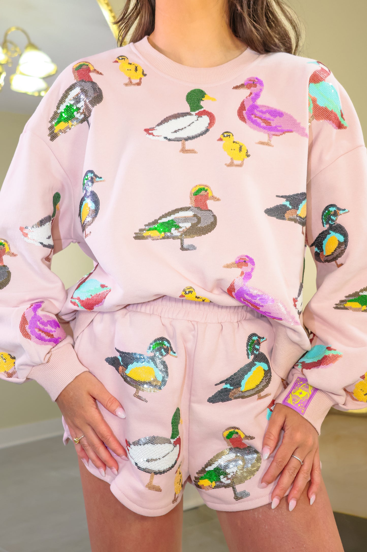 Queen of Sparkles Pink Scattered Duck Sweatshirt