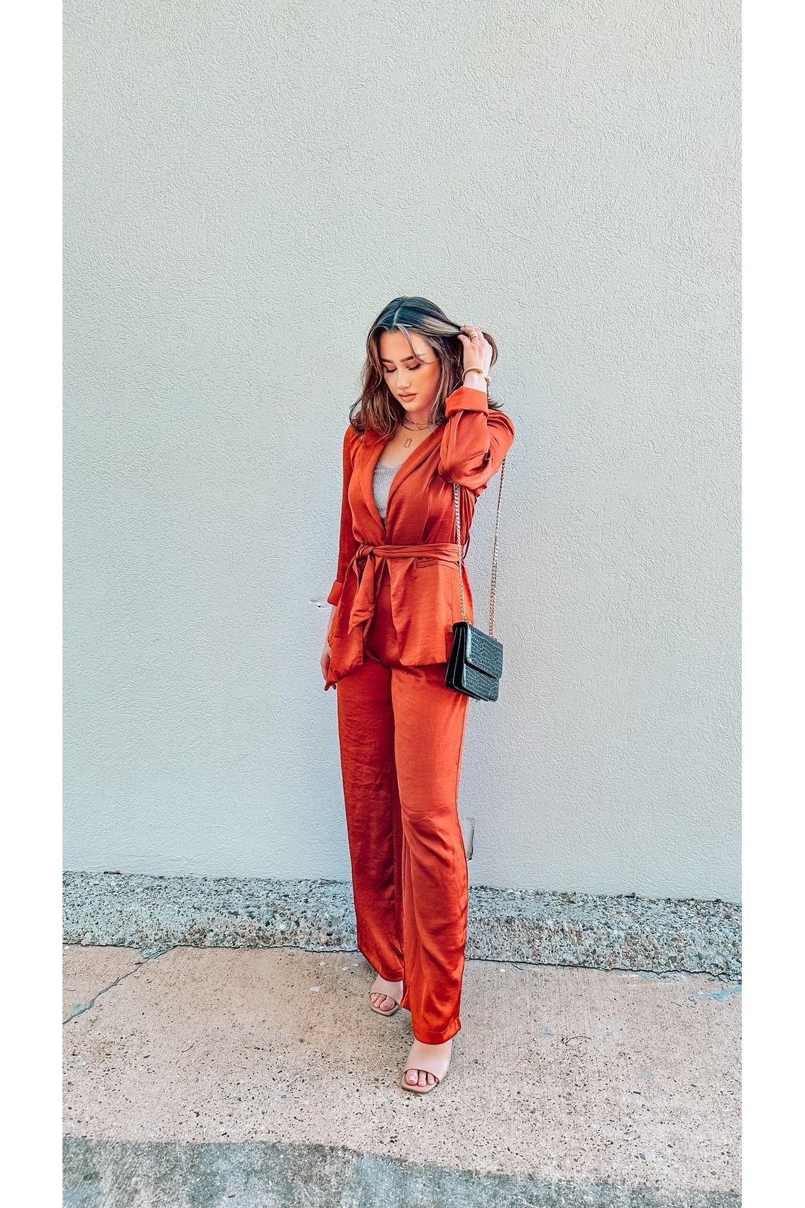 Radiant Rust Satin Wide Leg Pants-Tops-KCoutureBoutique, women's boutique in Bossier City, Louisiana