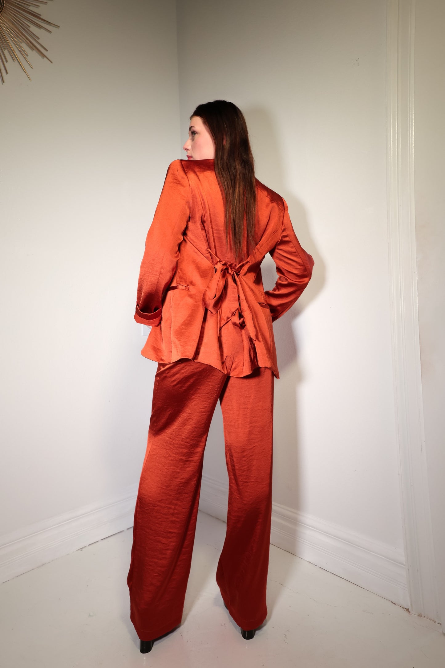 Radiant Rust Satin Wide Leg Pants
