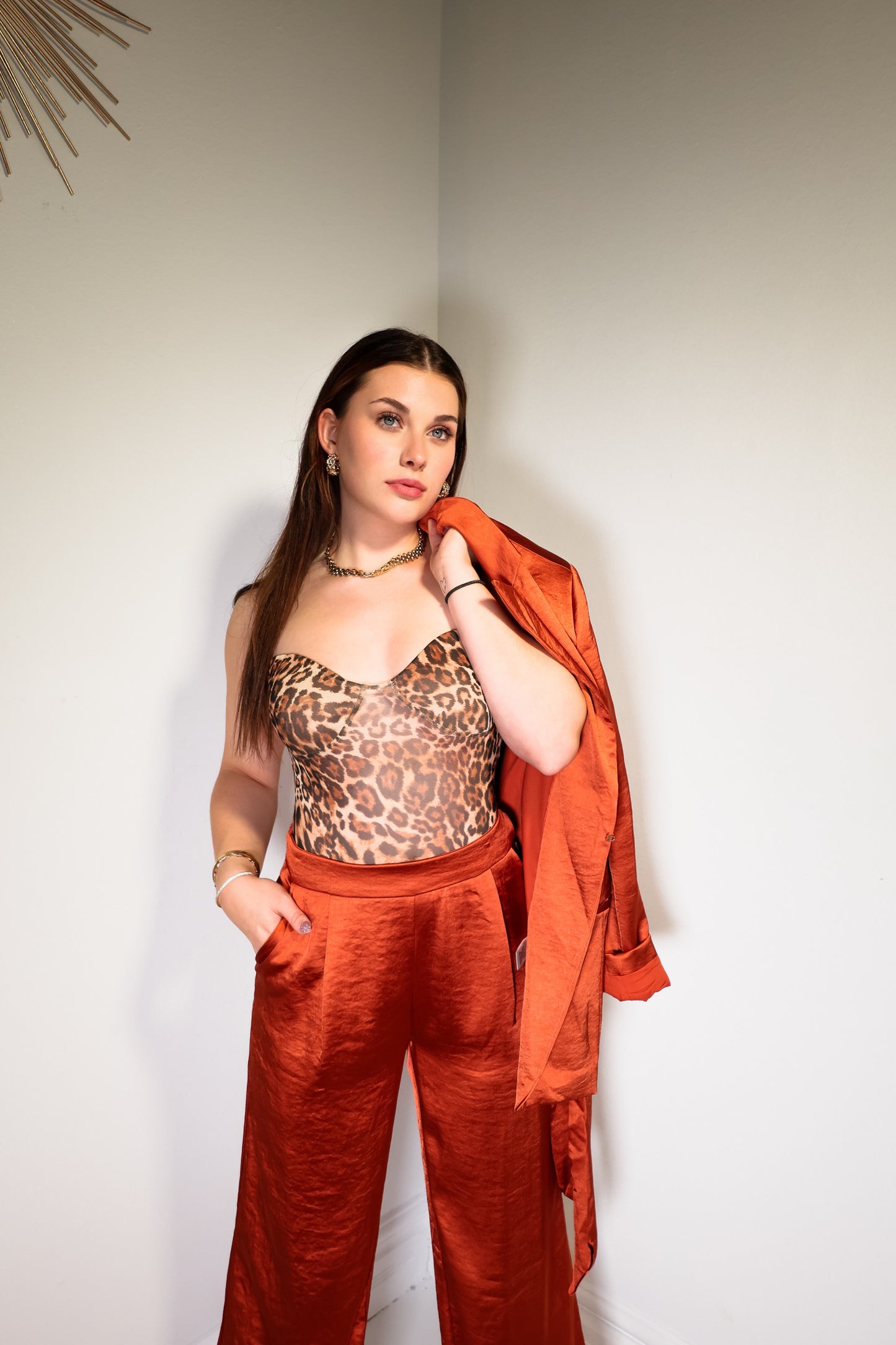 Radiant Rust Satin Wide Leg Pants