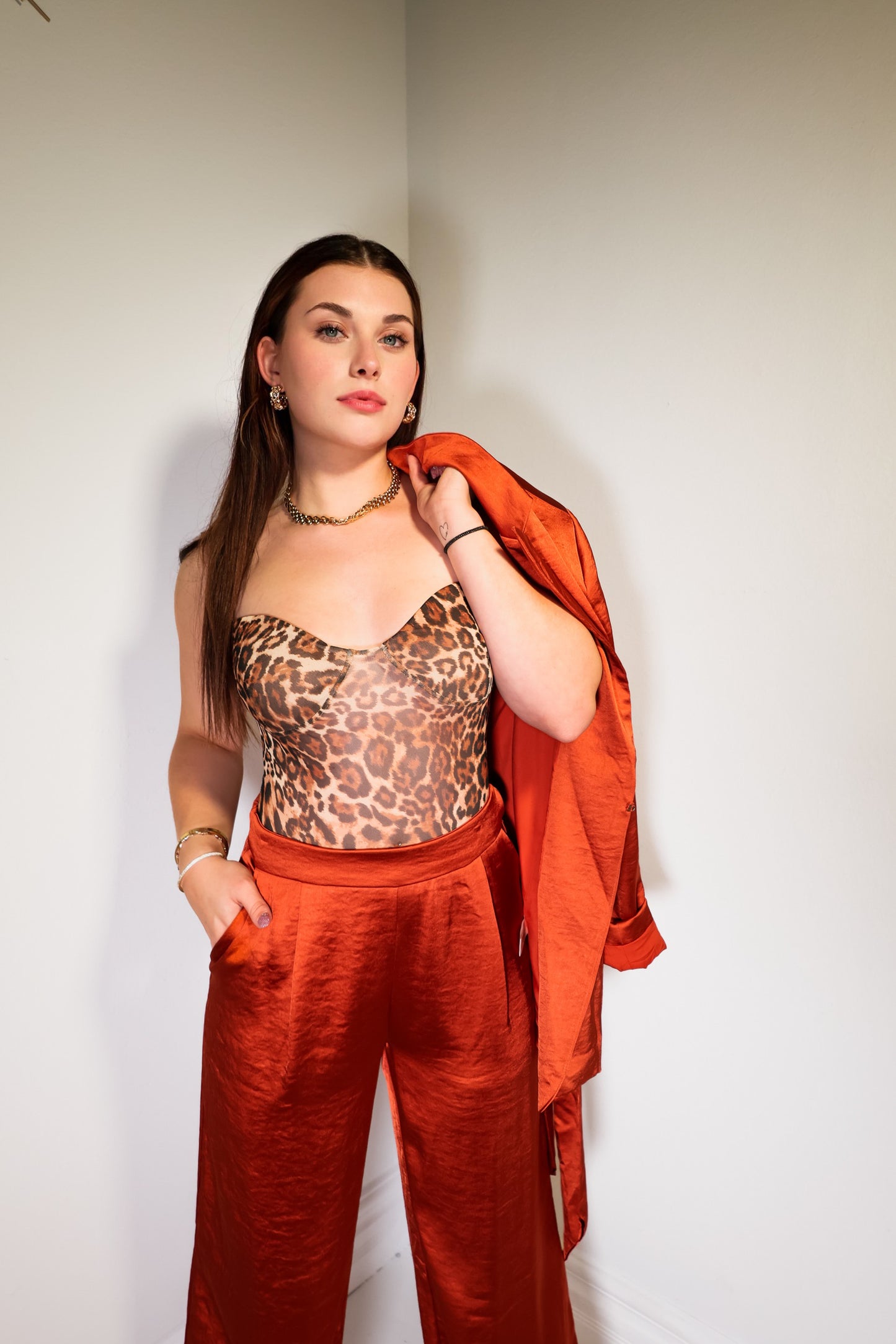 Radiant Rust Satin Wide Leg Pants